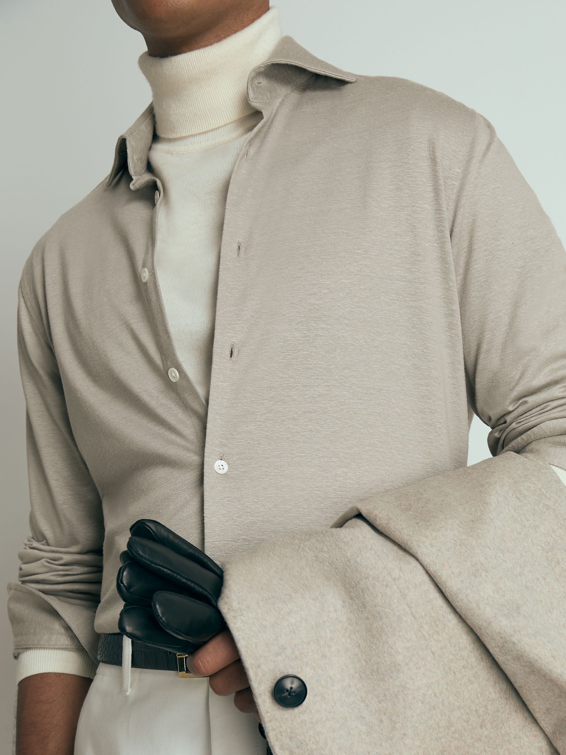 Atelier Linen-Blend-Jersey Shirt in Grey Melange