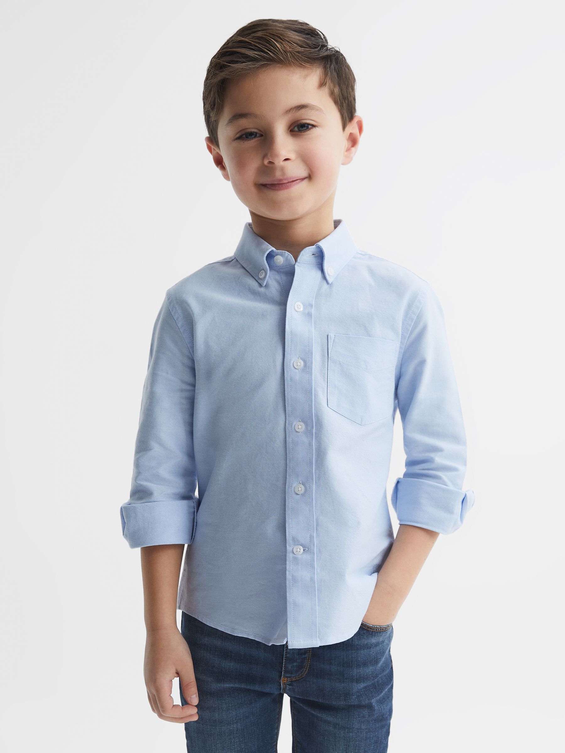 4-9 yrs Button Down Oxford Shirt in Soft Blue
