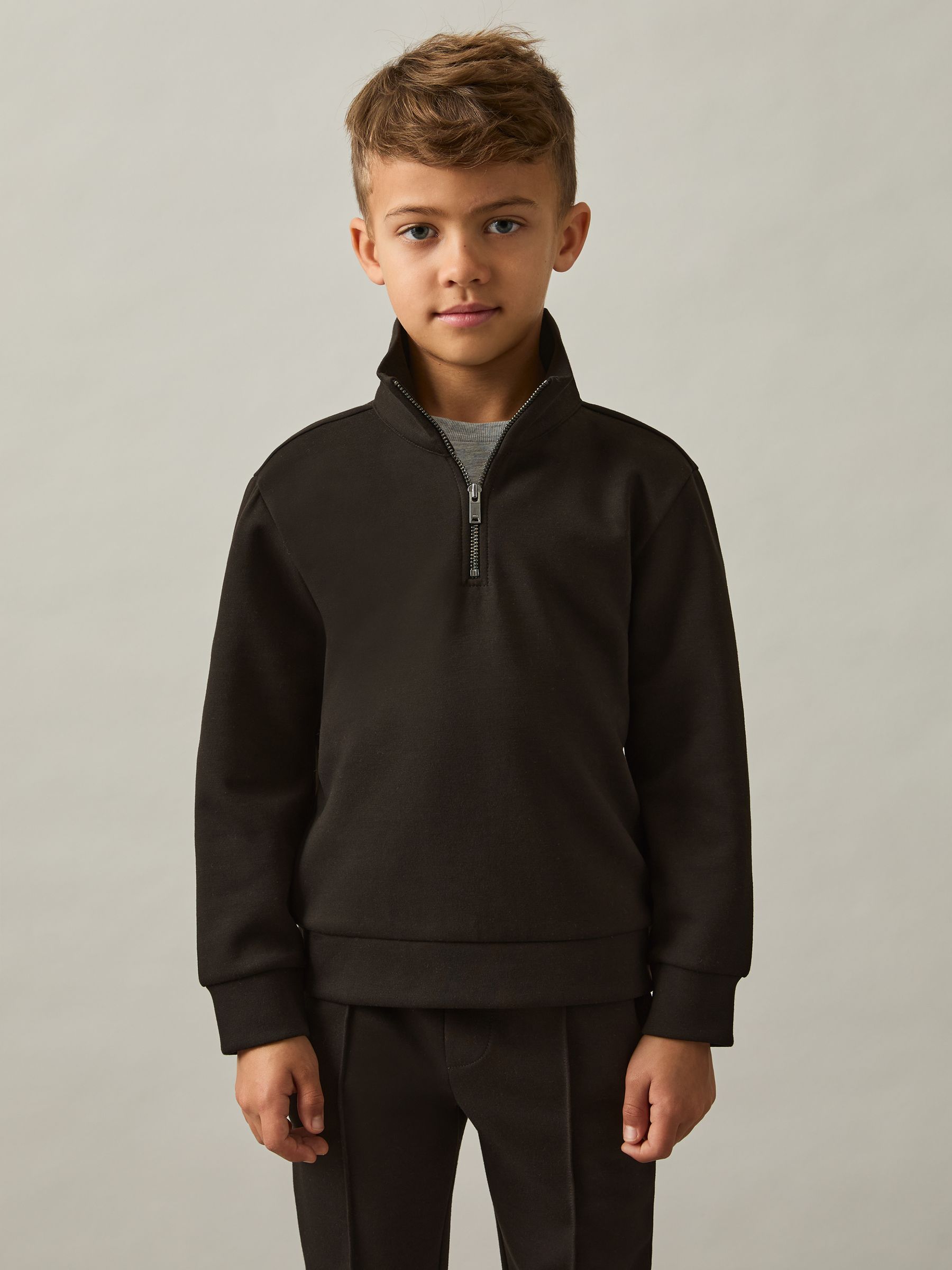 9-13 yrs Interlock-Jersey Half-Zip Sweatshirt in Chocolate Brown