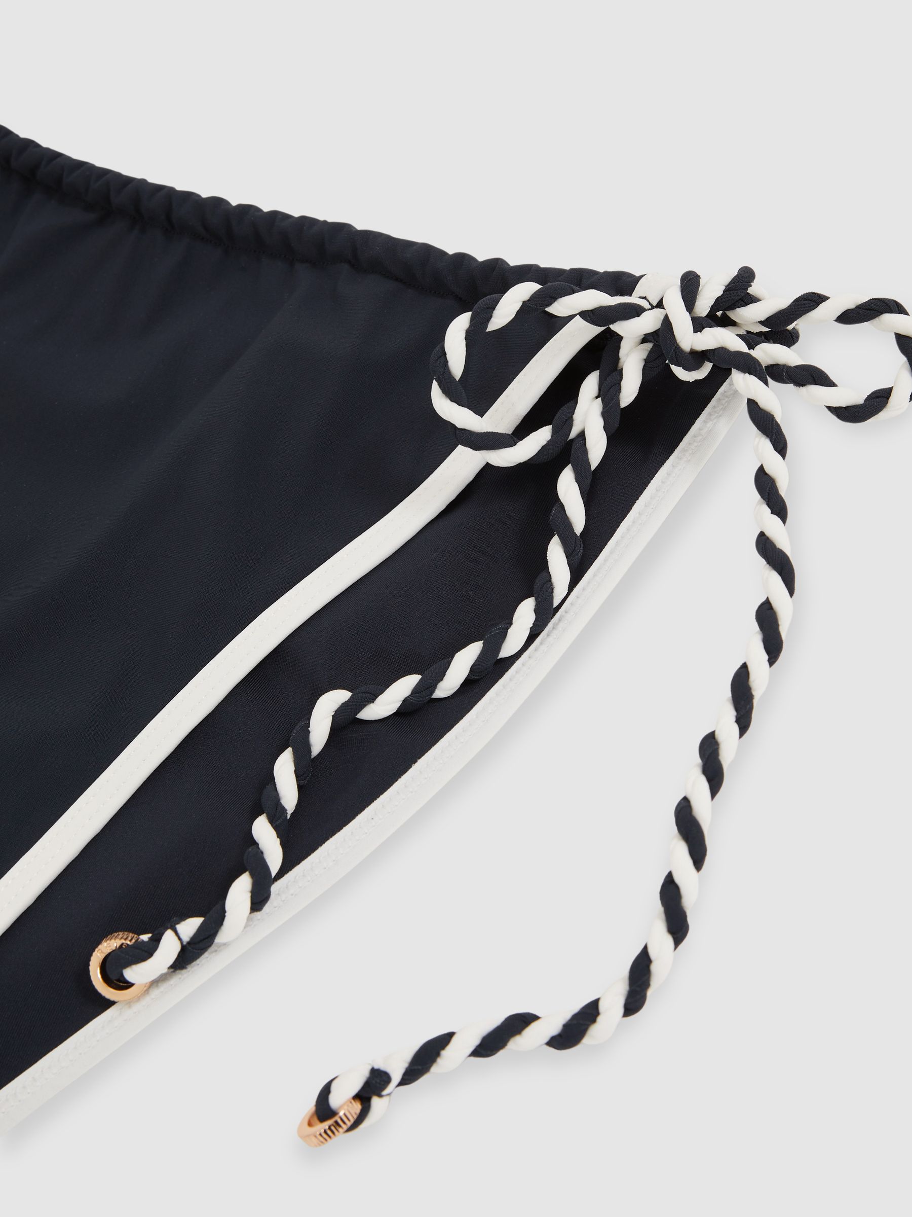 Twist-Strap Tie-Side Bikini Bottoms in Navy/White