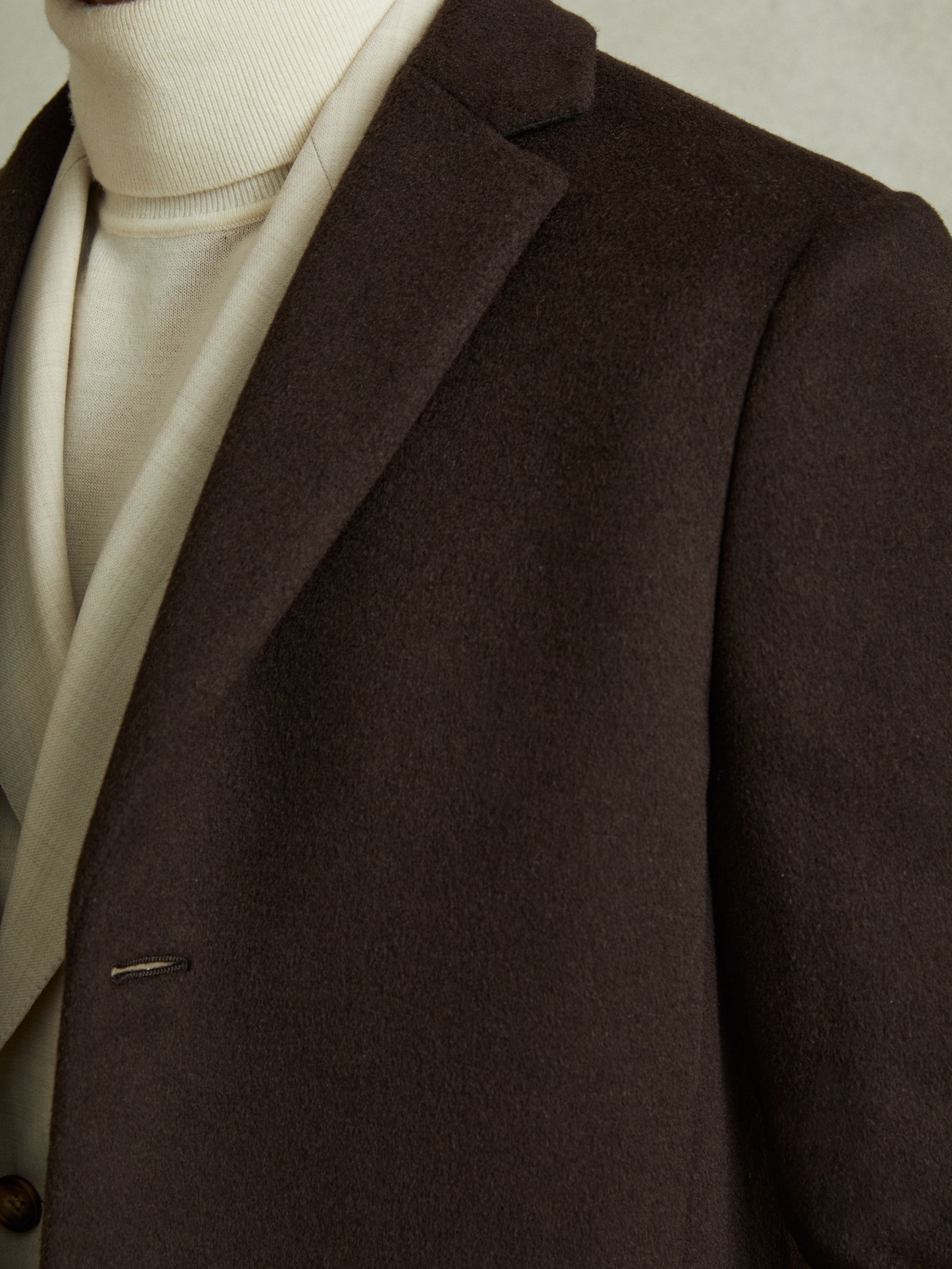 Wool Blend Single Breasted Epsom Overcoat in Chocolate Brown