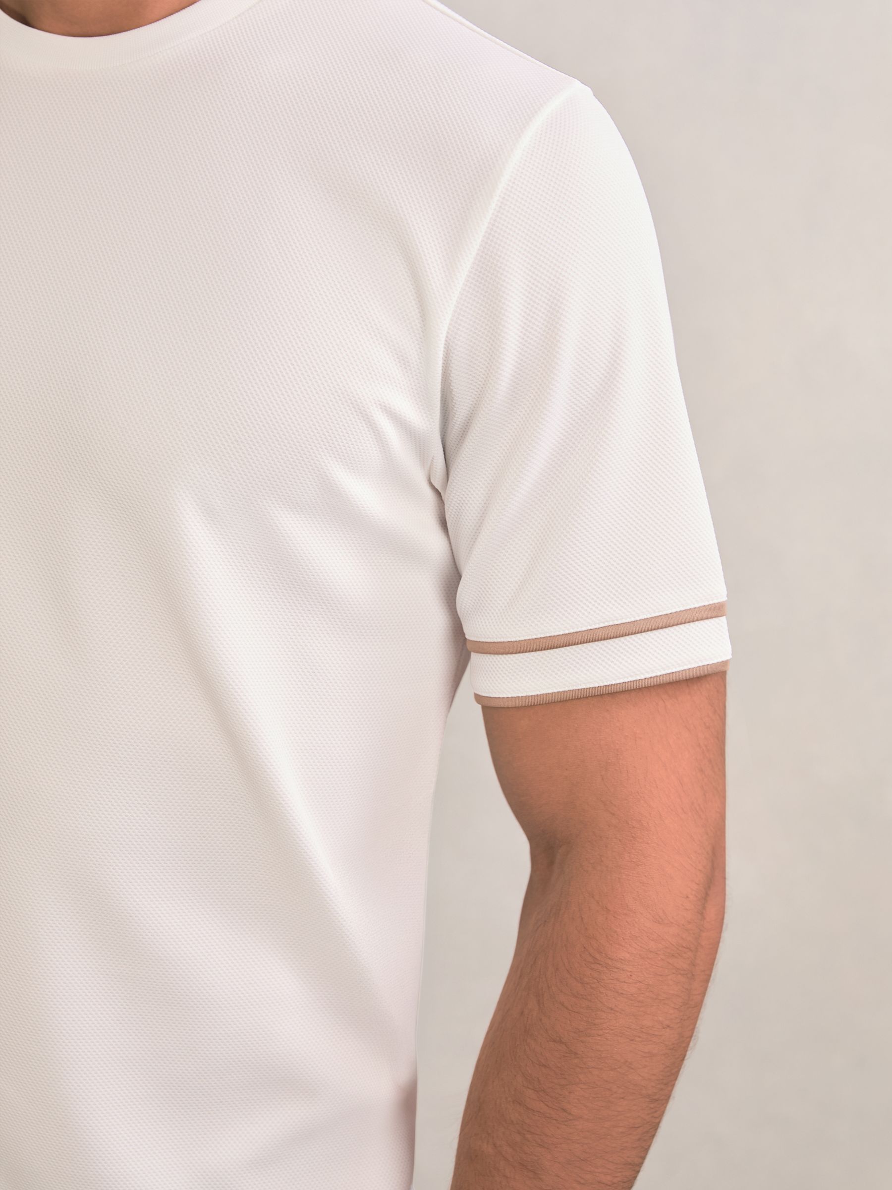 Textured Crew-Neck Tipped T-Shirt in White
