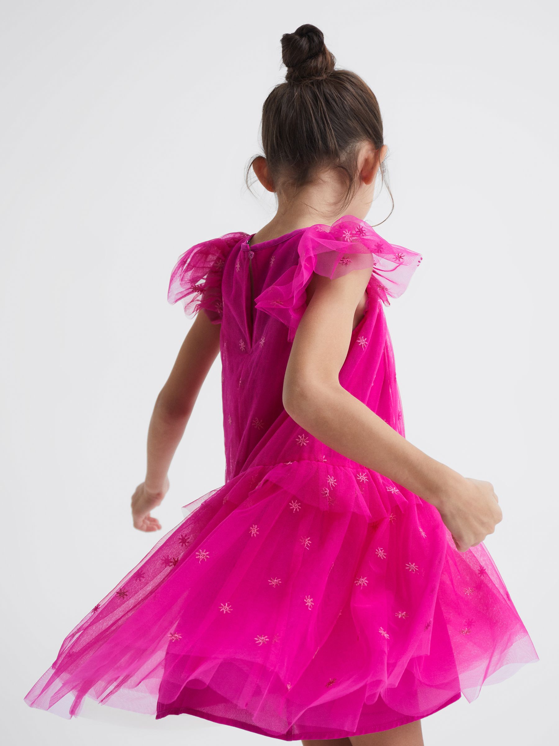9-12 yrs Tulle Embroidered Dress in Bright Pink
