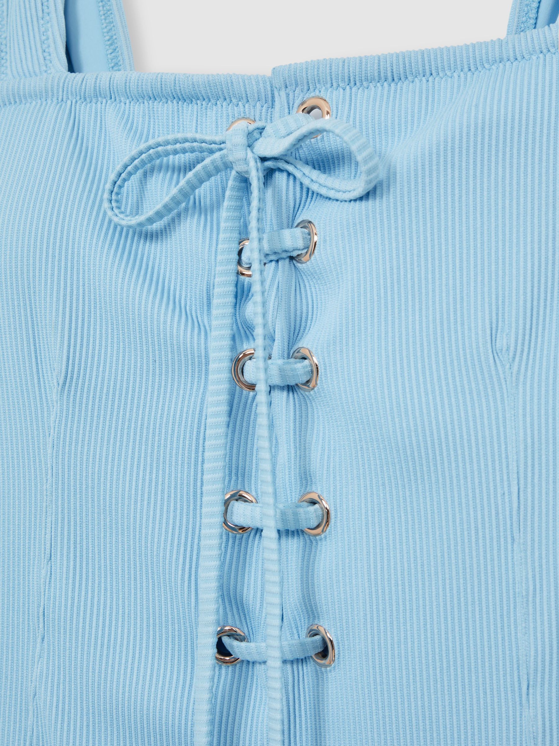Ribbed Lace-Up Swimsuit in Blue