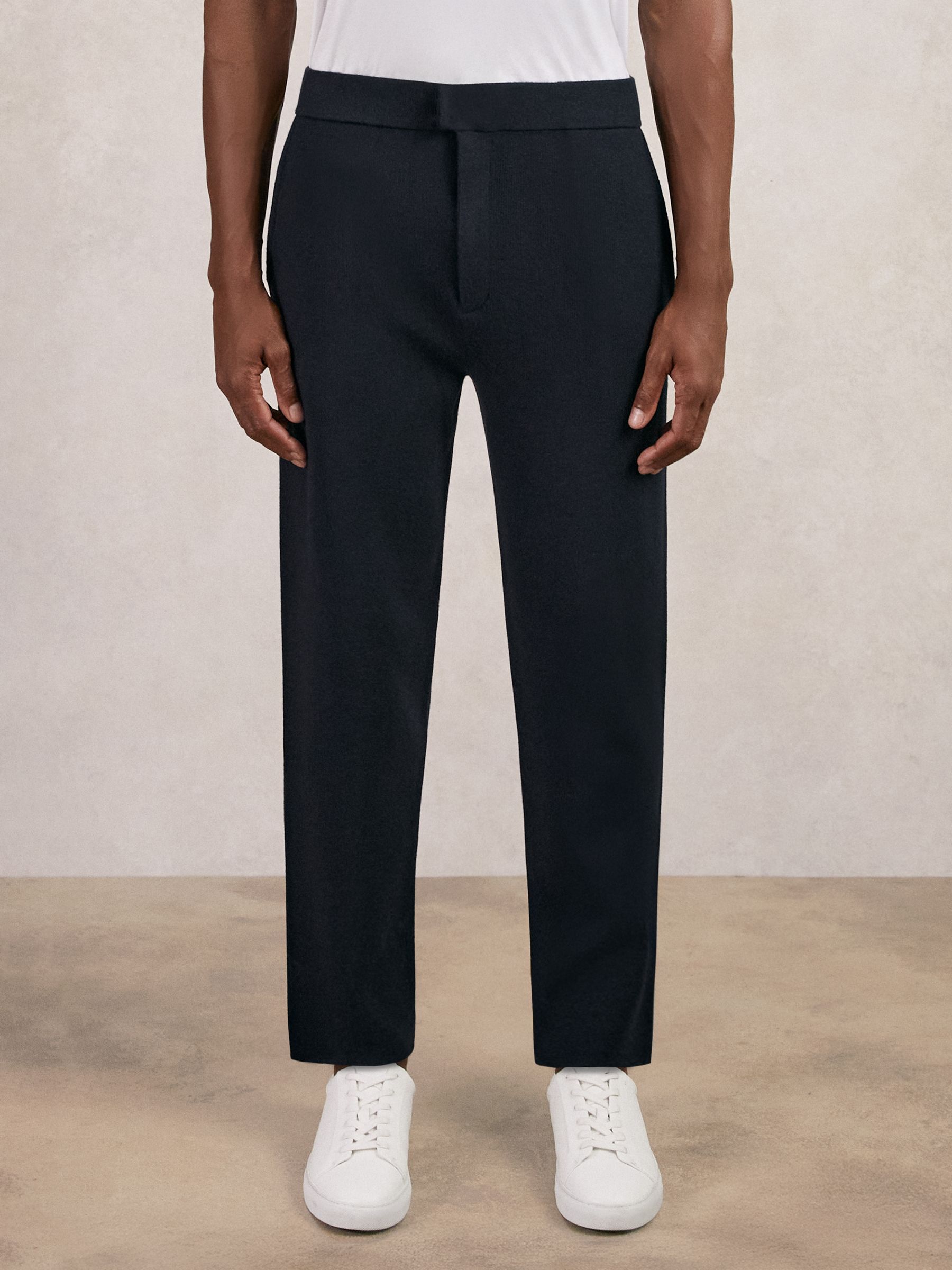 Tapered Fit Knitted Trousers in Navy