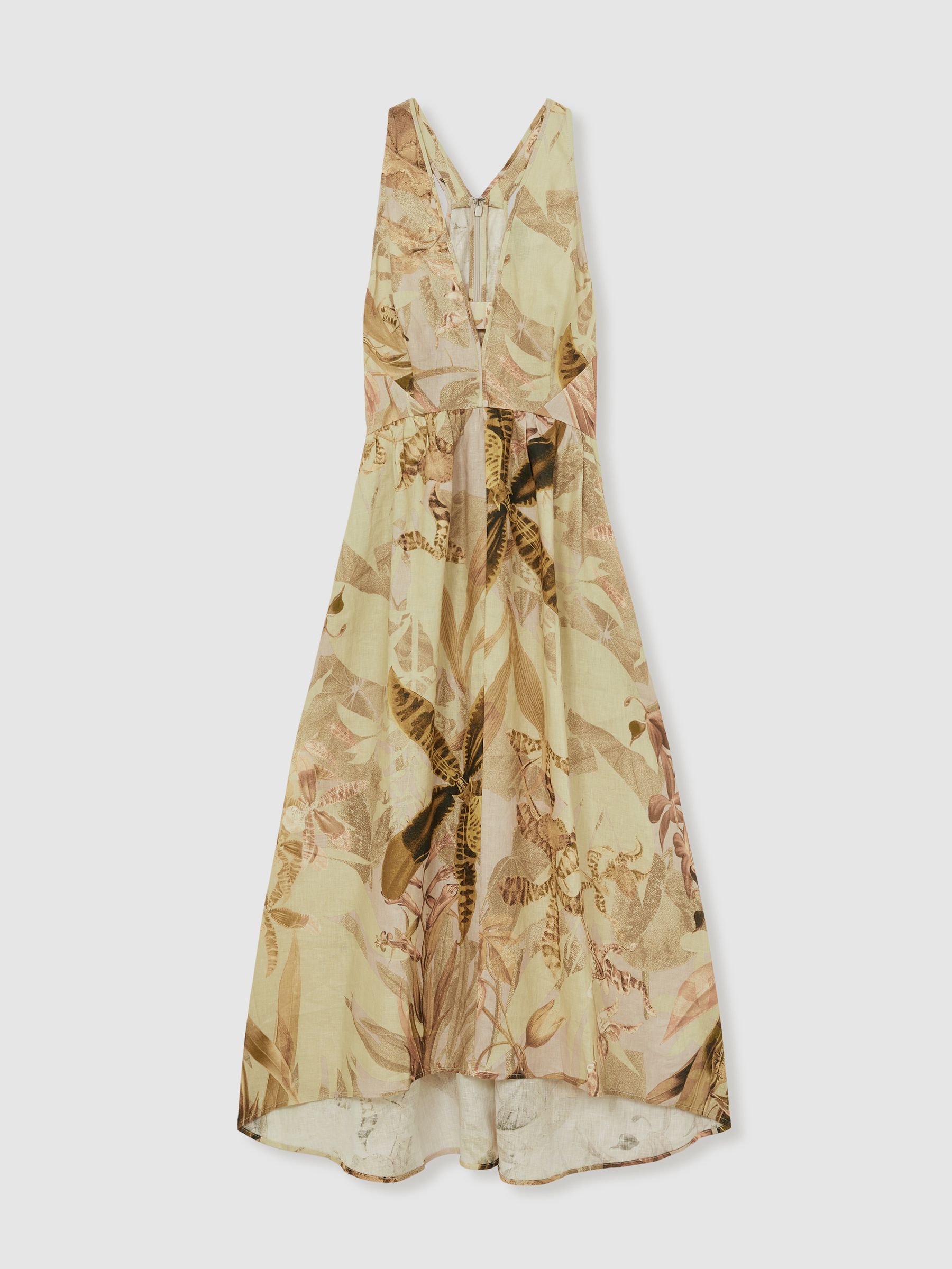 Reiss | NYBG Linen Floral Midi Dress in Neutral