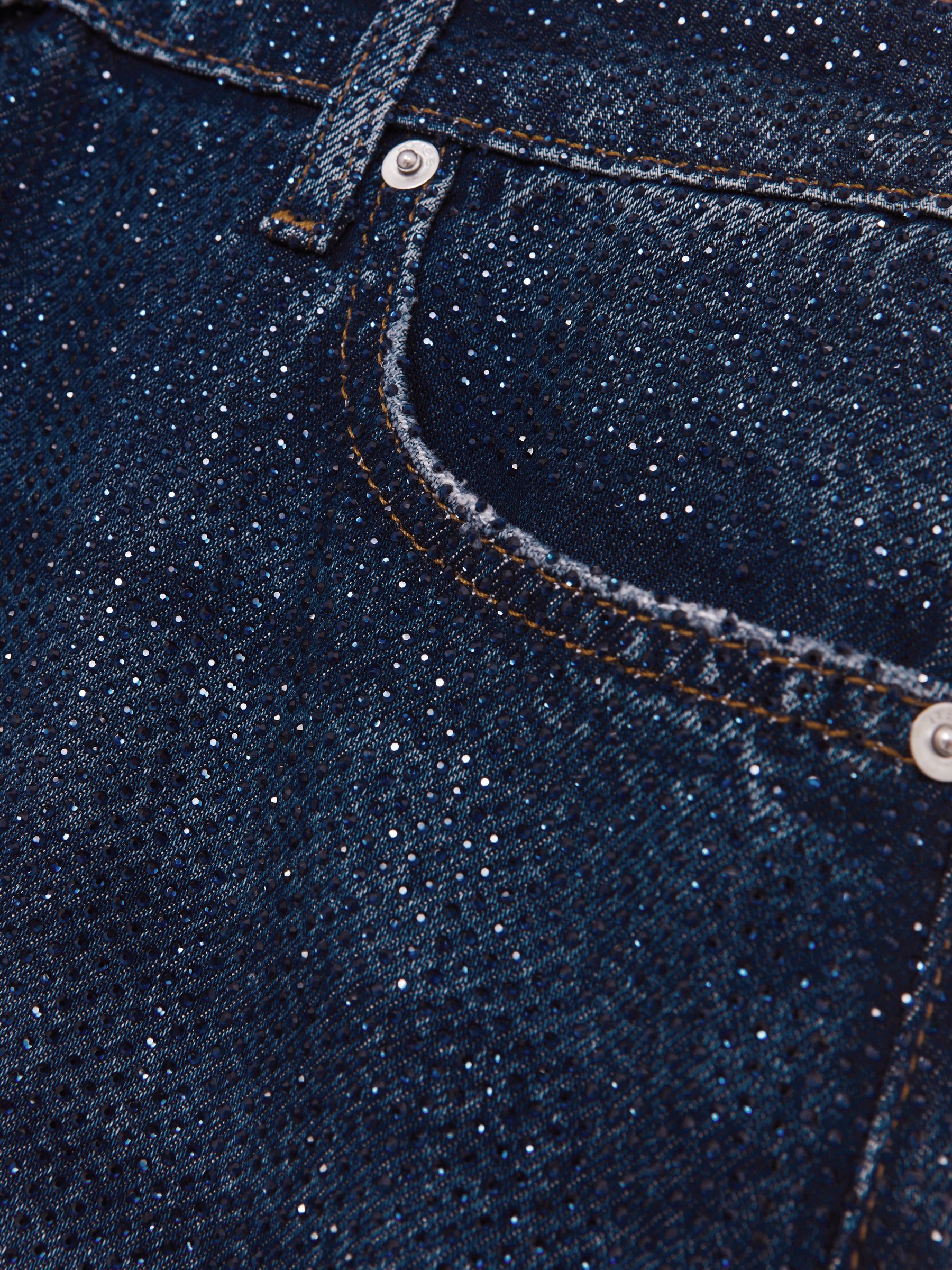 Wide-Leg Crystal-Embellished Jeans in Dark Blue