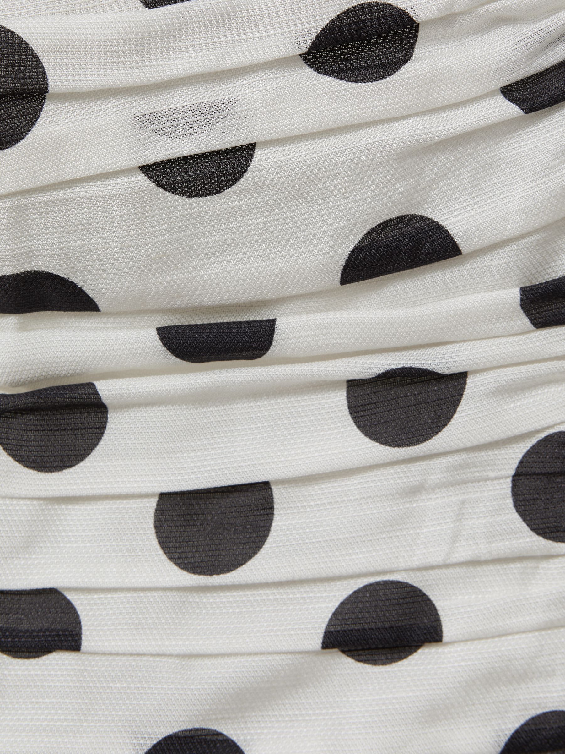 Viscose Linen Polka Dot Ruched Strapless Top in White/Black