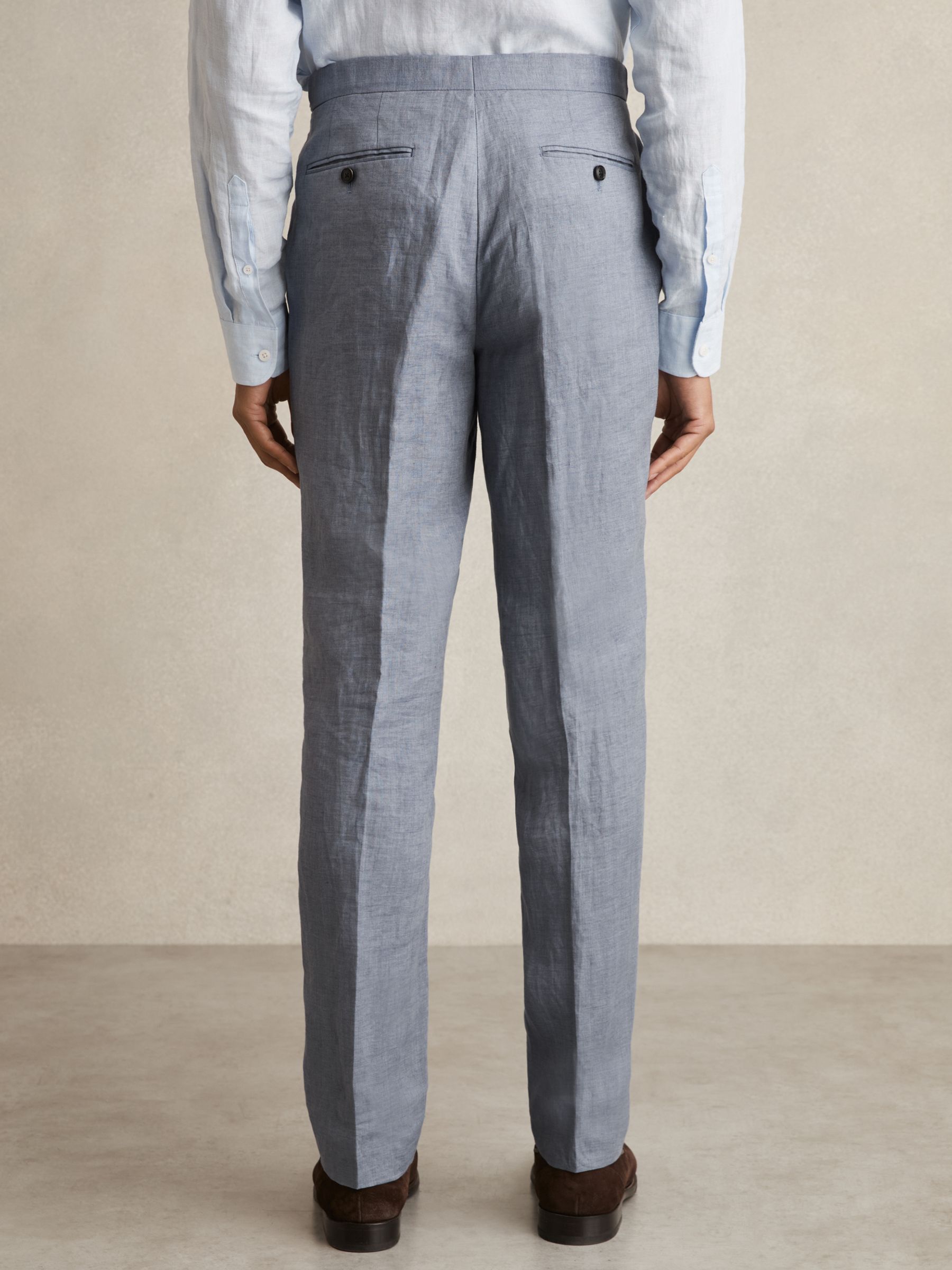Linen Slim-Fit Suit Trousers in Airforce Blue