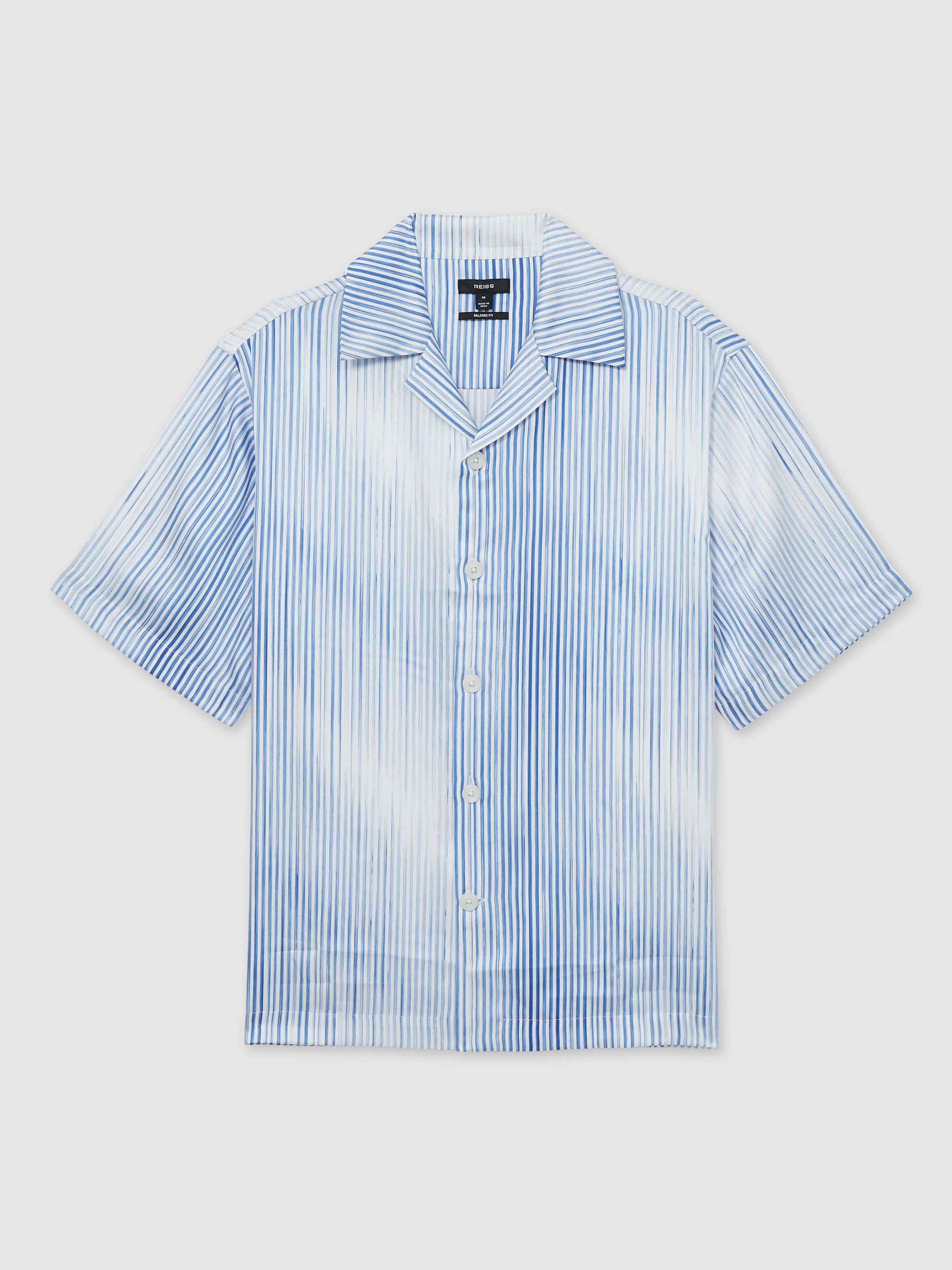 Faded-Stripe Cuban-Collar Shirt in Soft Blue/White