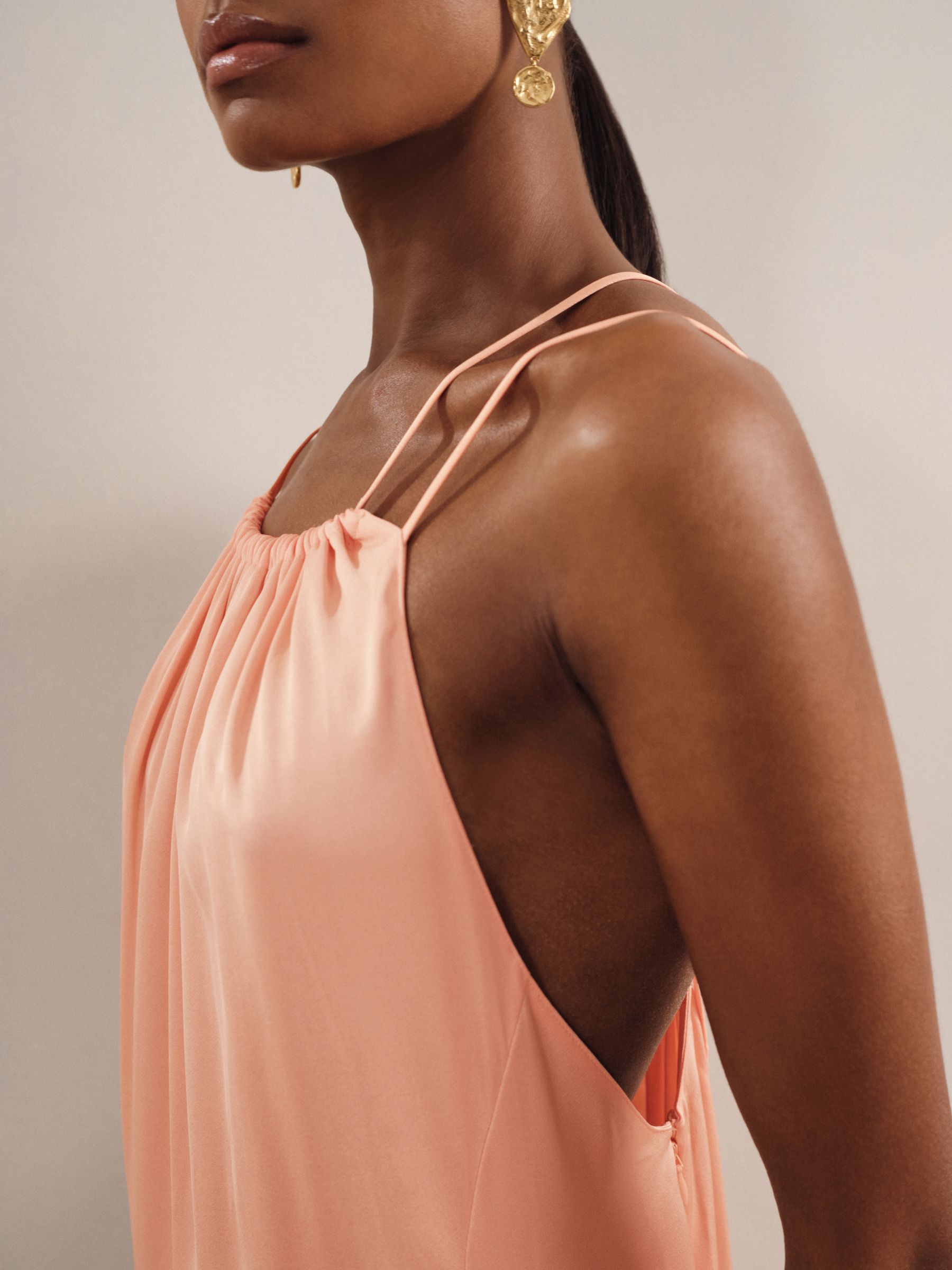 Petite Satin Halterneck Maxi Dress in Peach