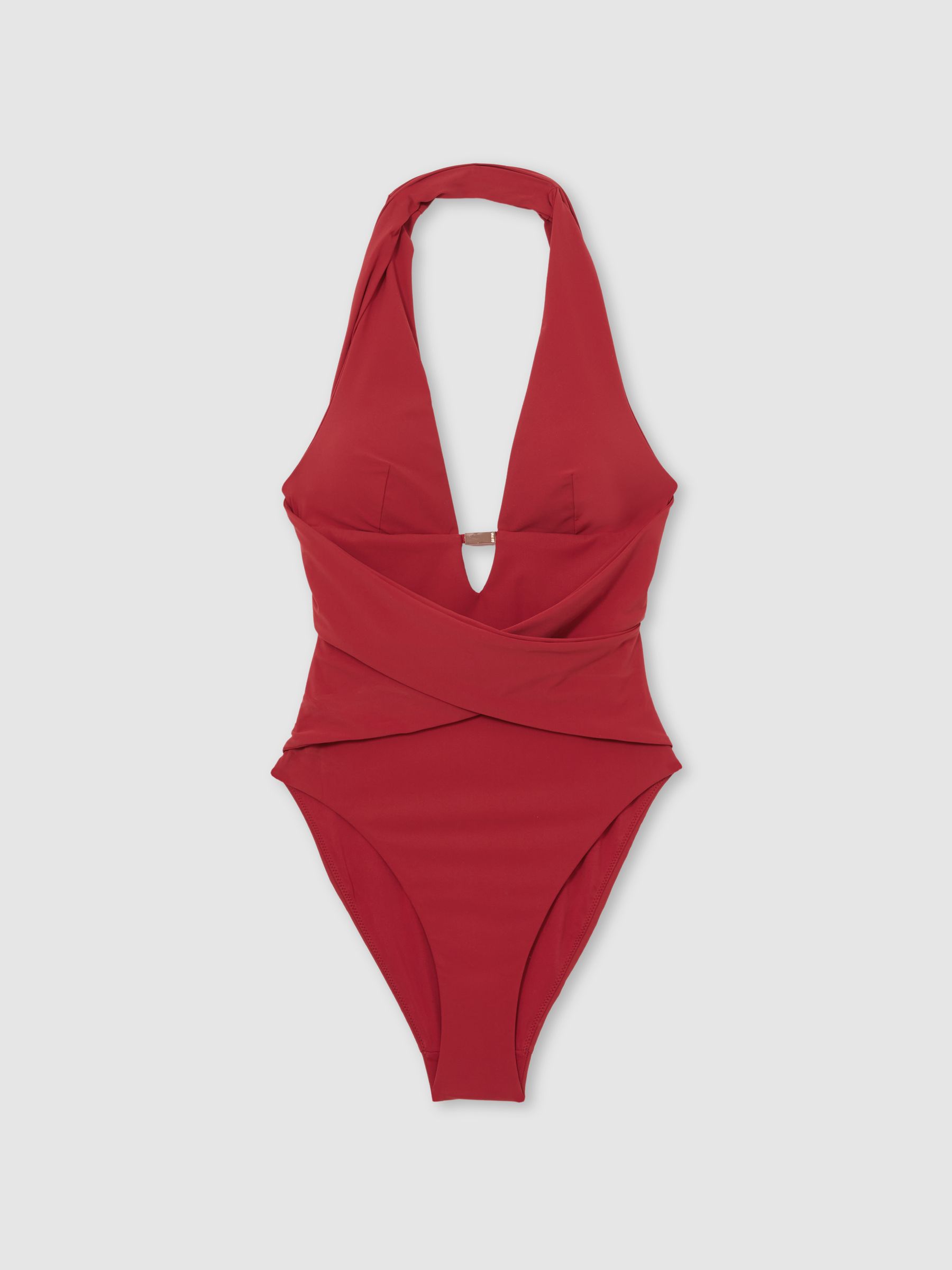 Plunge Halterneck Swimsuit in Dark Red