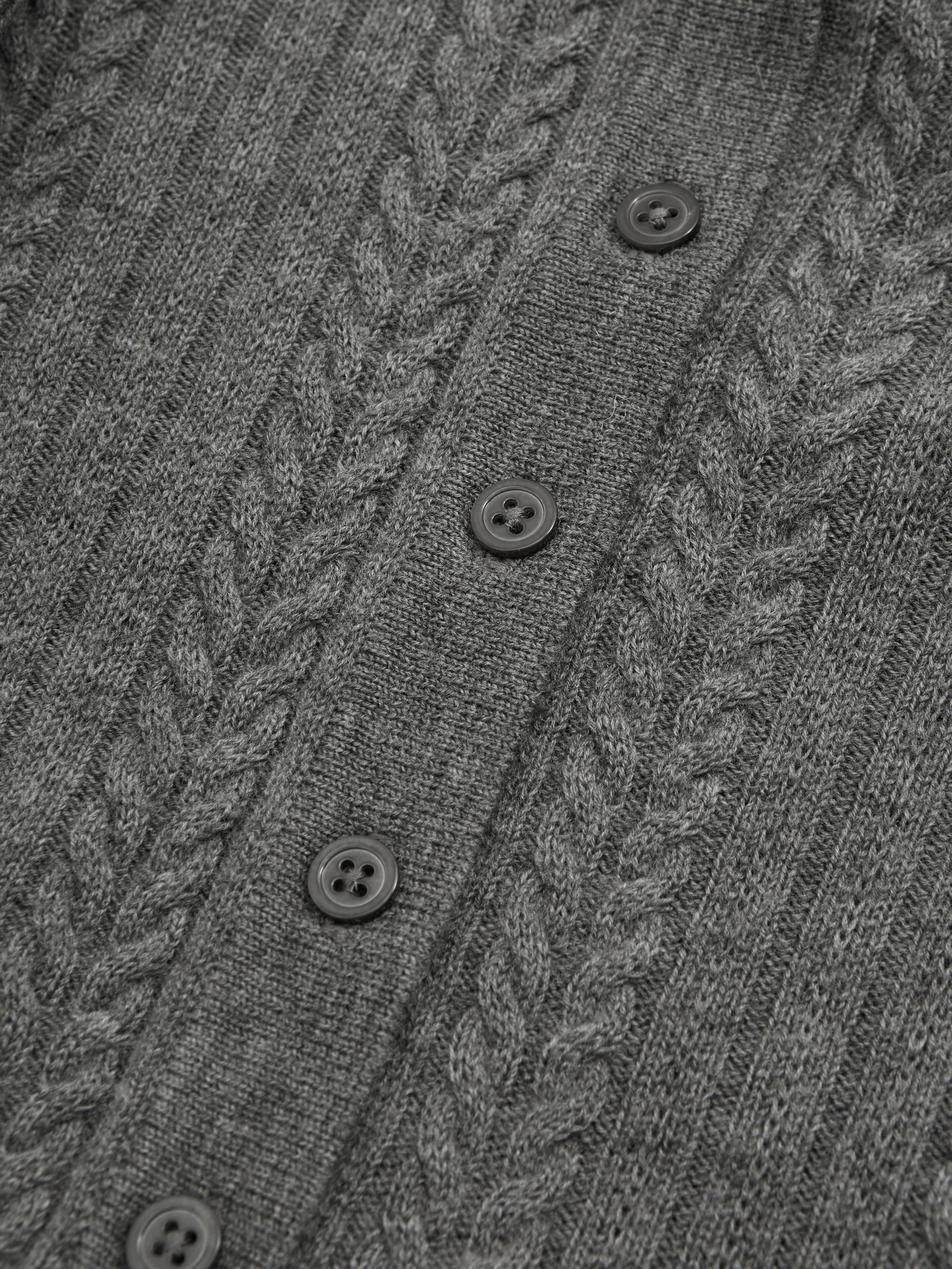 Wool Cable Knit Polo Neck Jumper in Charcoal