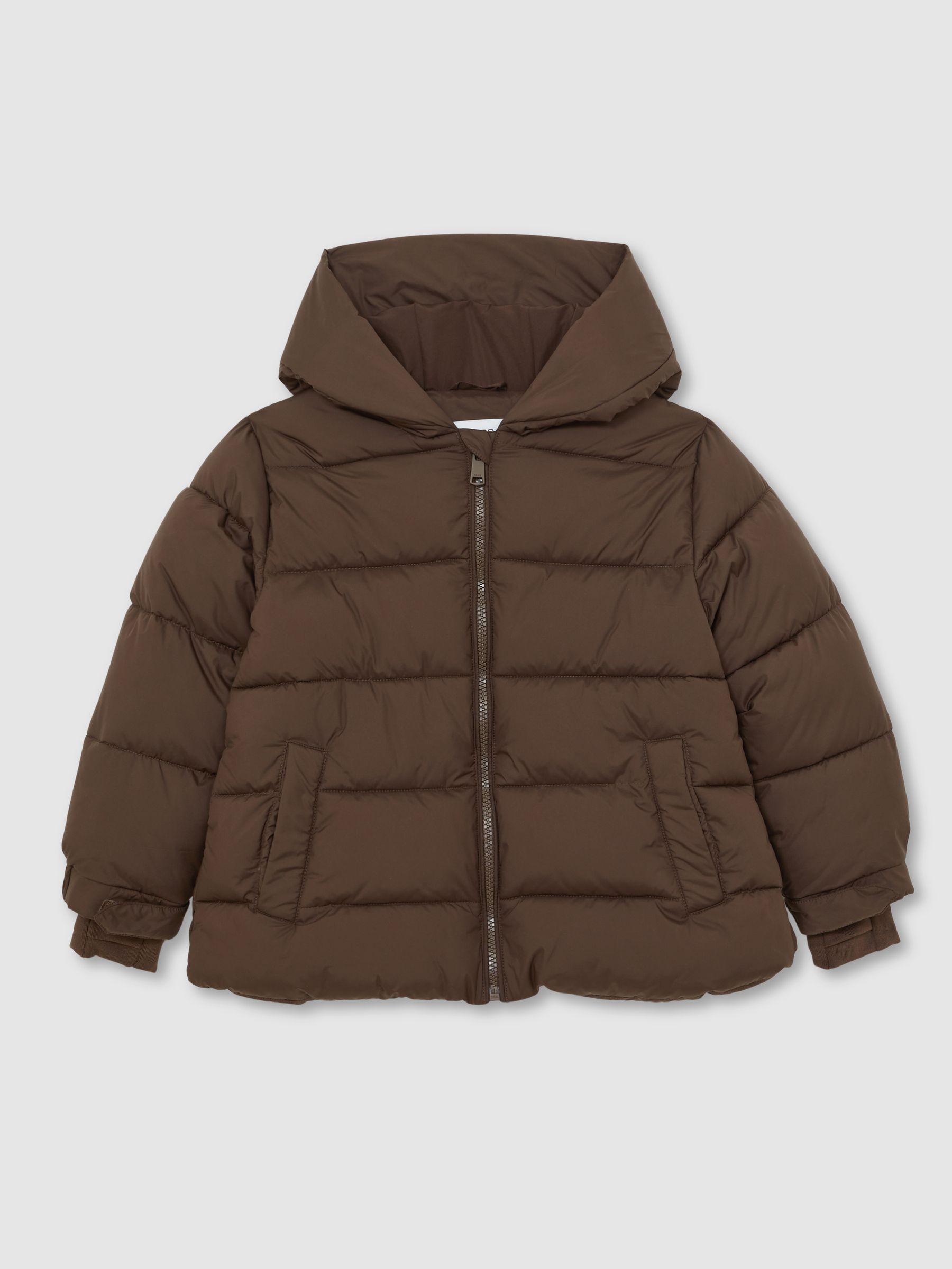 3-9 yrs Short Hooded Puffer Coat in Chocolate