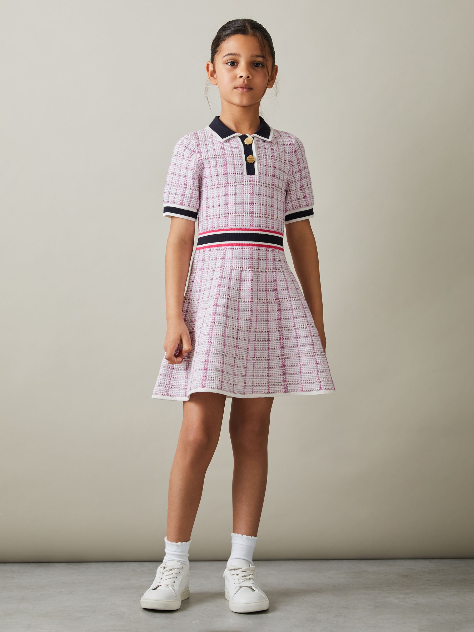 4-9 yrs Knitted Metallic Polo-Neck Dress in Pink