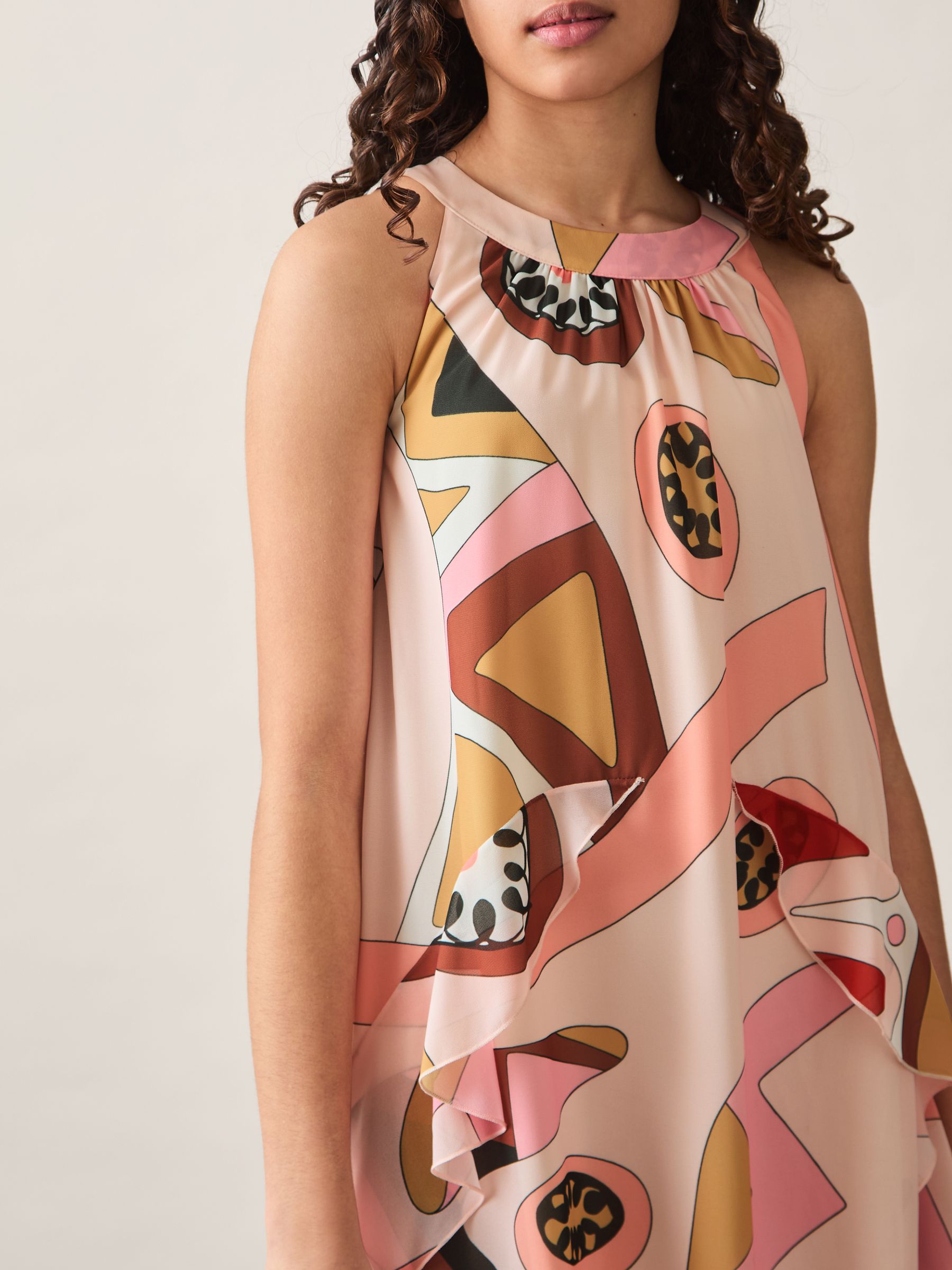 9-13 yrs Printed Ruffle-Trim Dress in Pink