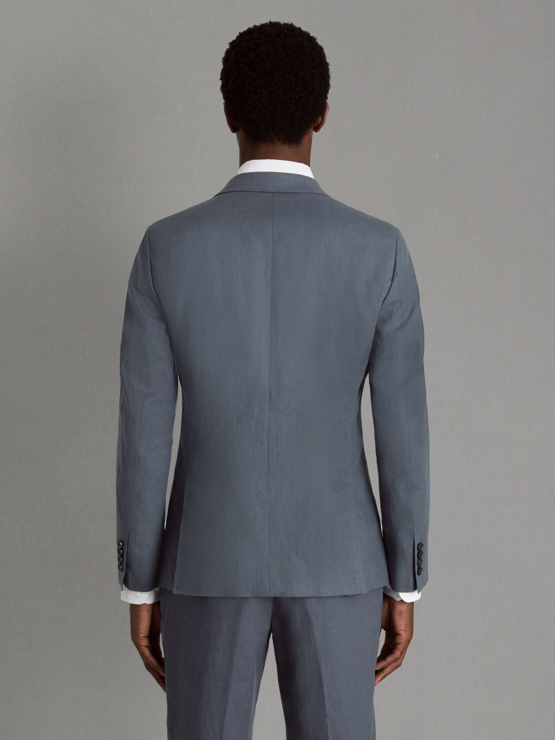 Single-Breasted Linen Suit Blazer Slim Fit in Airforce Blue