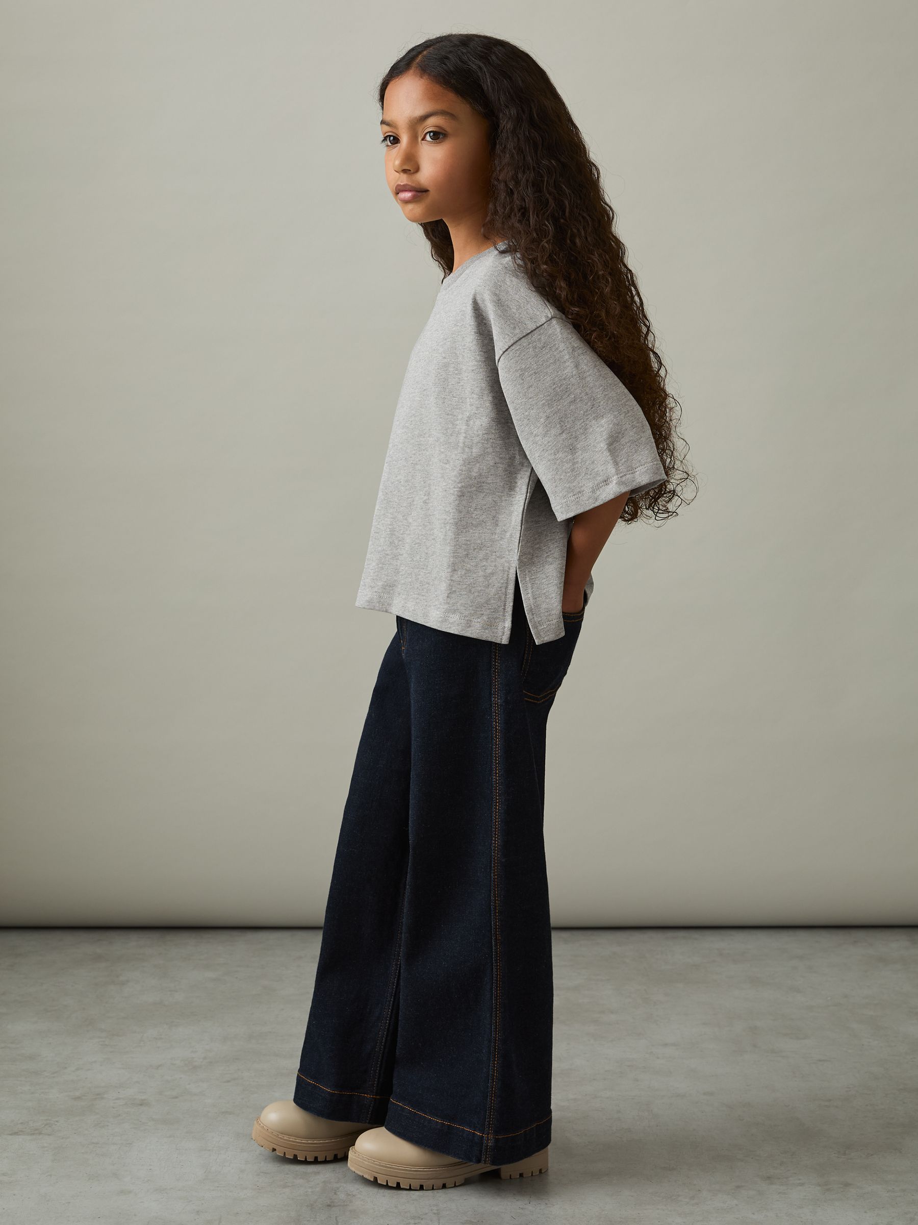 9-13 yrs Oversized Cotton Crew-Neck T-Shirt in Grey Marl