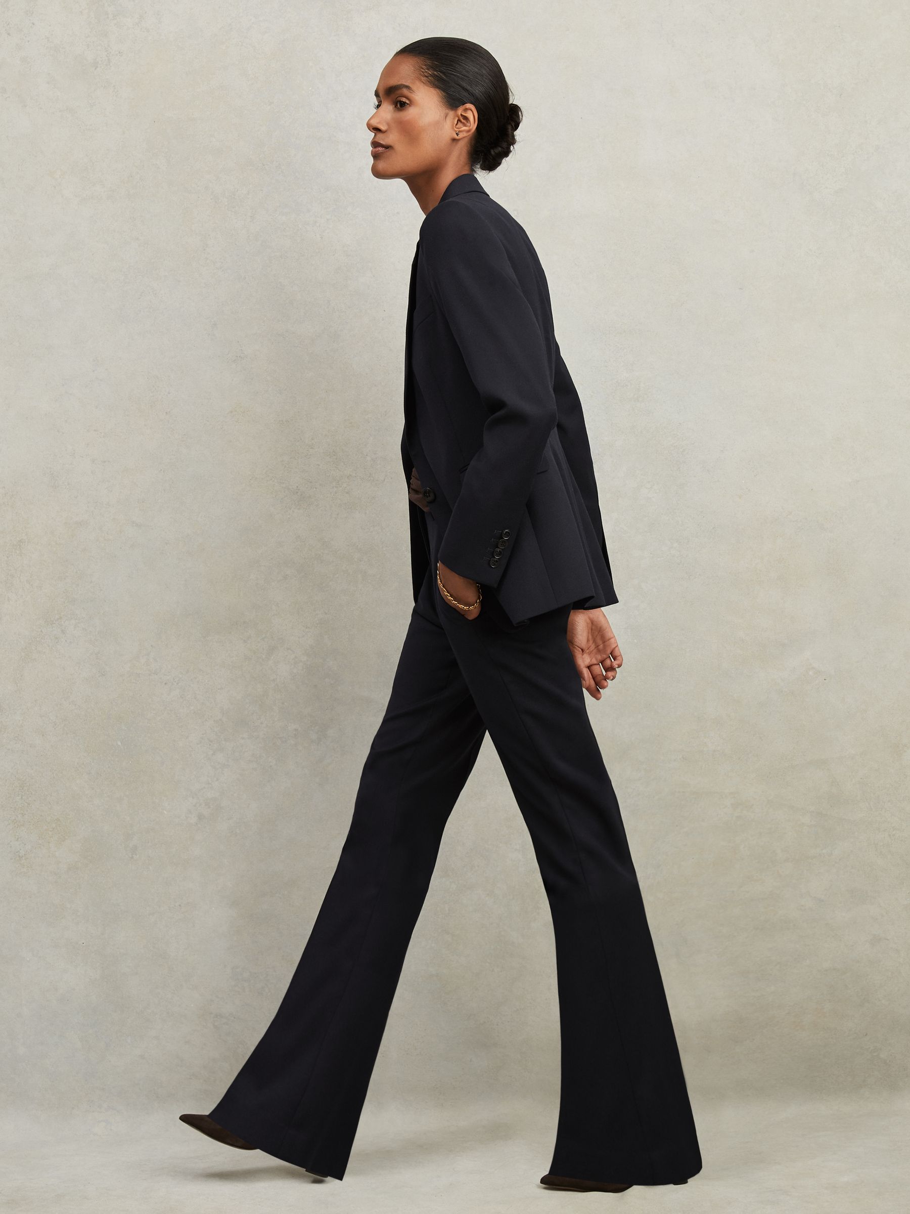 Wool-Blend Tailored Flared Suit Trousers in Navy