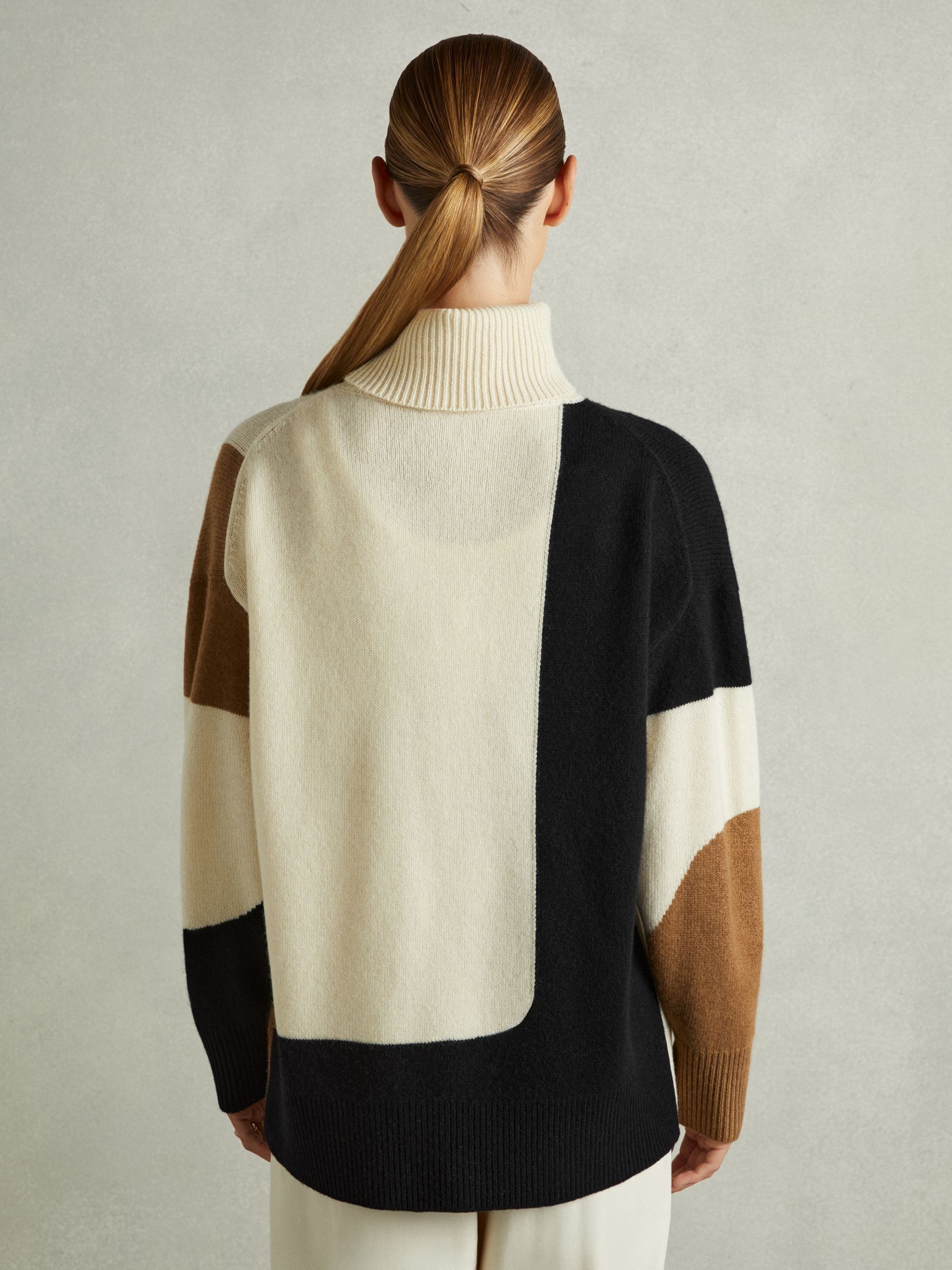 Wool-Cashmere Colourblock-Intarsia Jumper in Cream/Brown