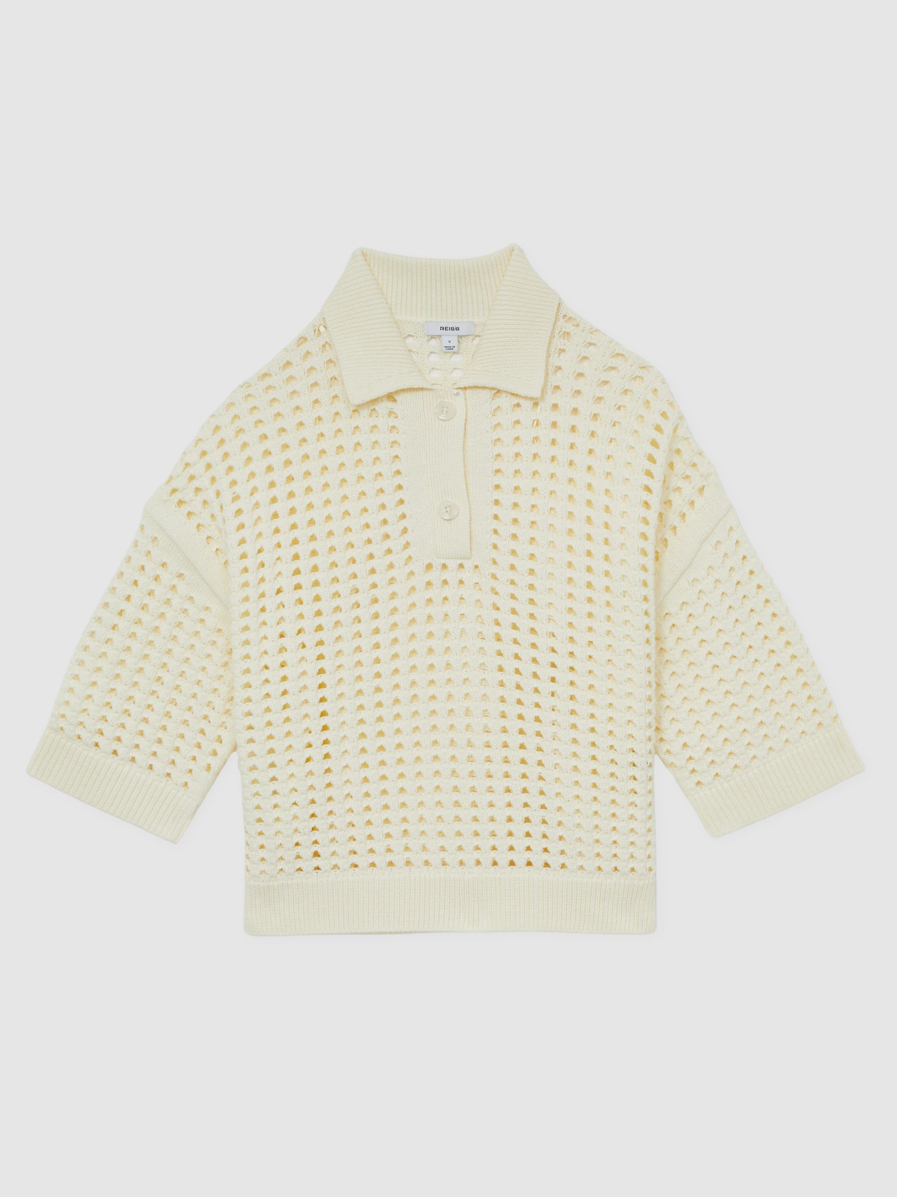 Cotton Crochet Collared Jumper in Buttermilk