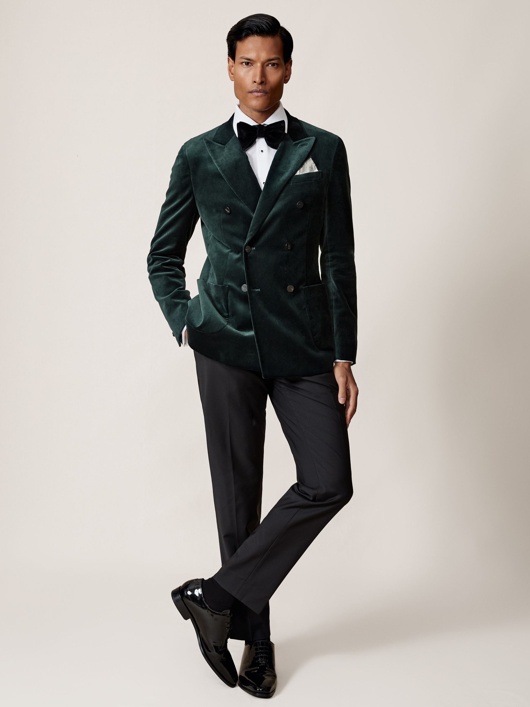 Double-Breasted Velvet Blazer Regular-Fit in Emerald Green