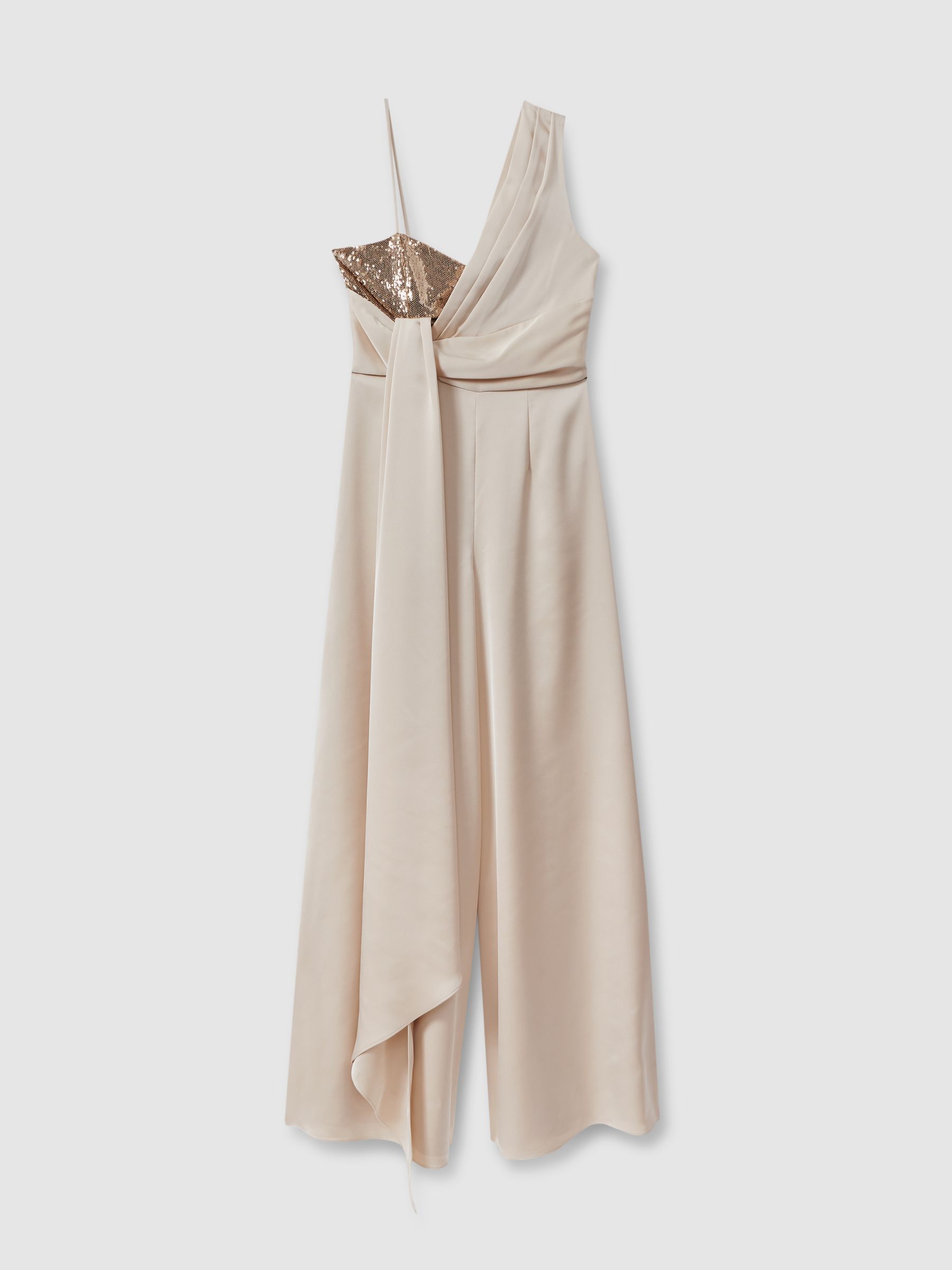 Halston Satin Sequin Wide Leg Jumpsuit in Champagne