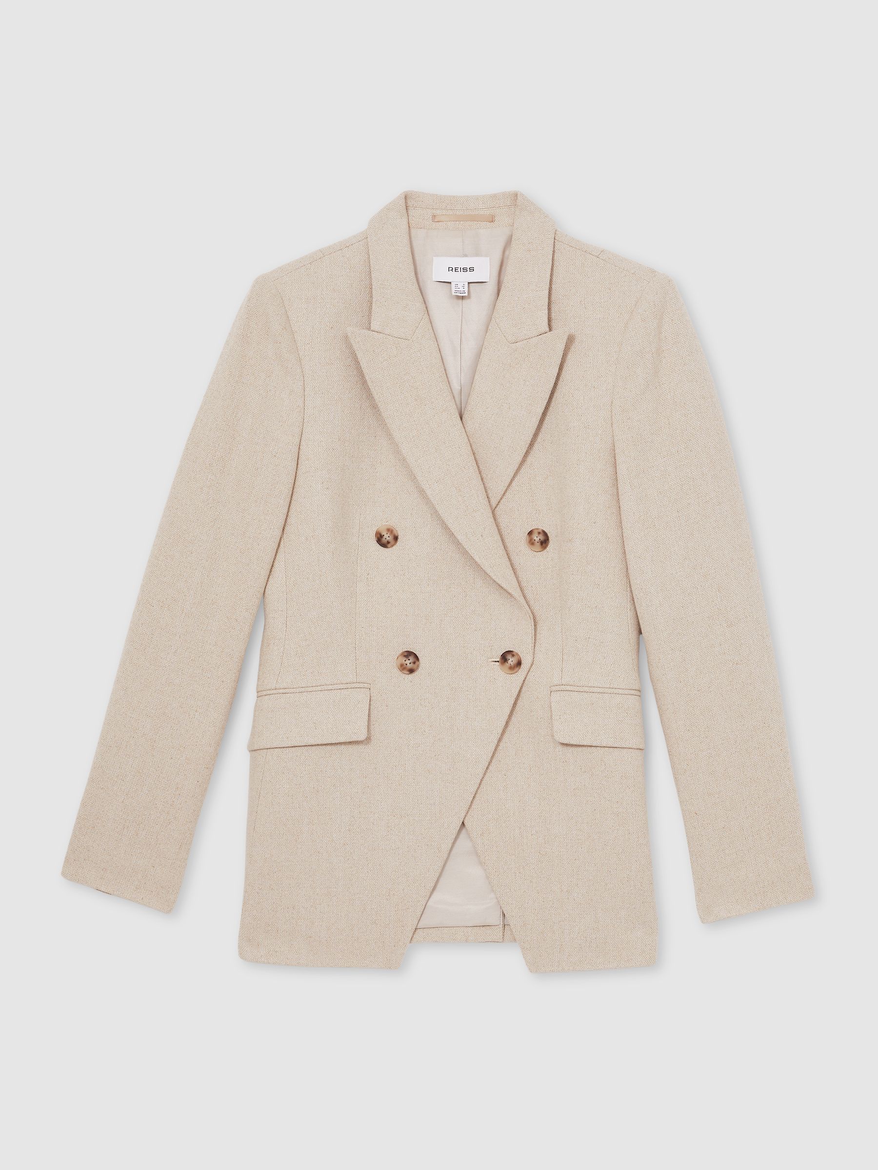 Linen-Blend Double-Breasted Suit Jacket in Neutral