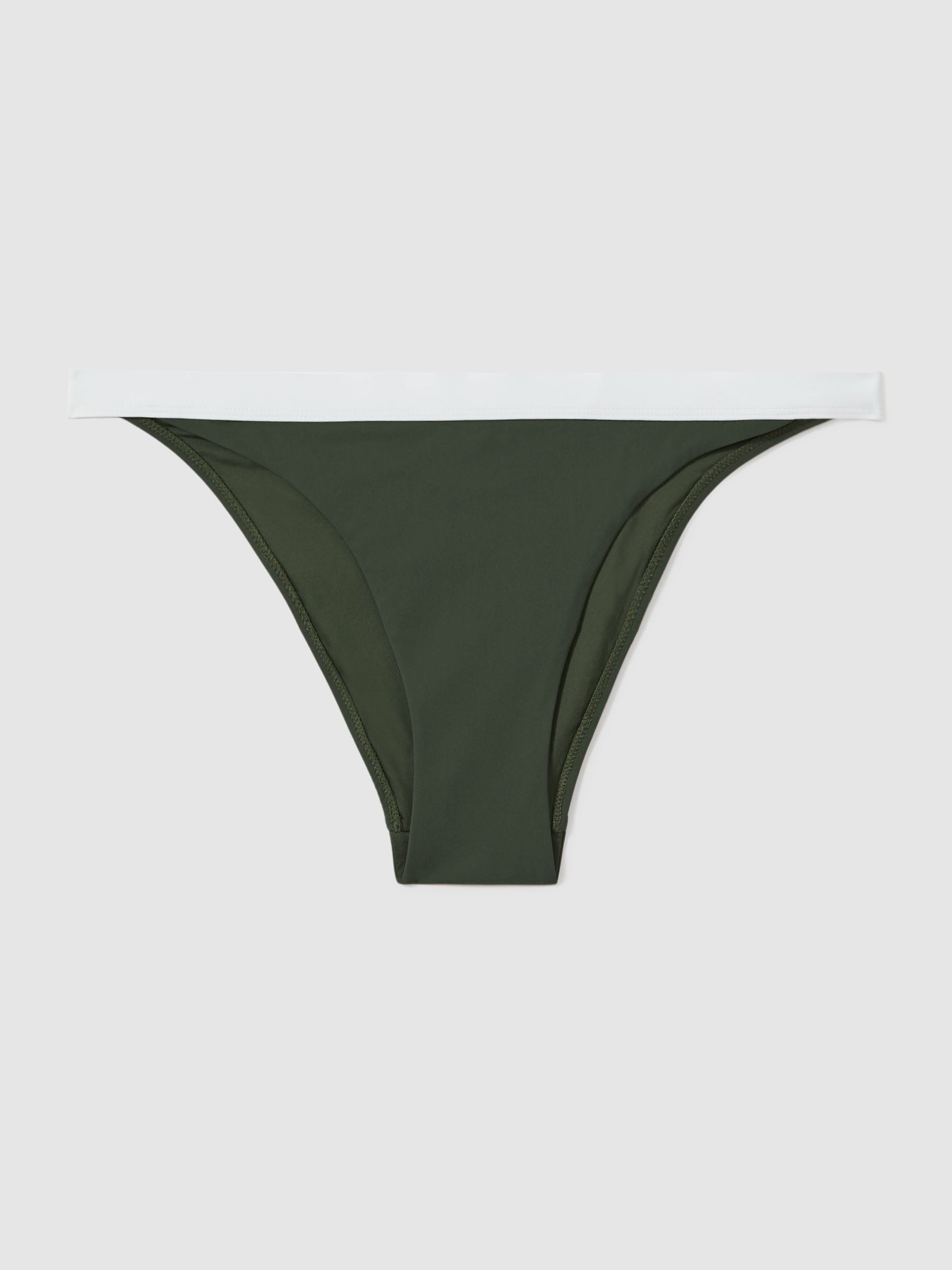 Contrast Trim Bikini Bottoms in Dark Green/White