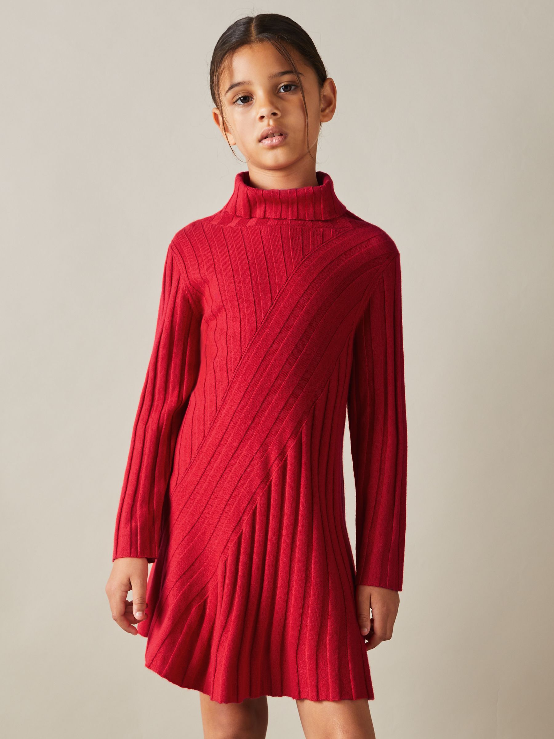 13-14 yrs Knitted Roll Neck Dress in Red