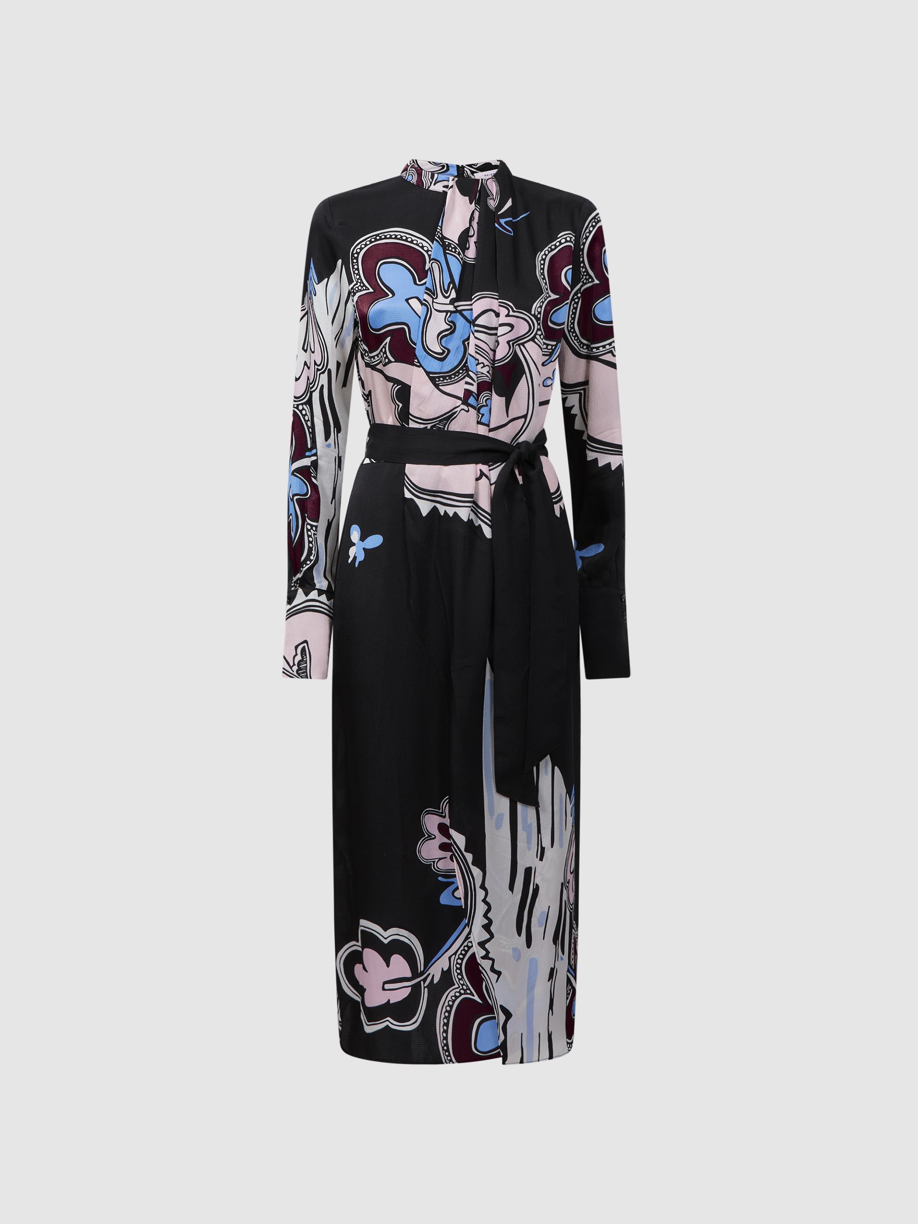 Pleat Front Midi Dress in Black