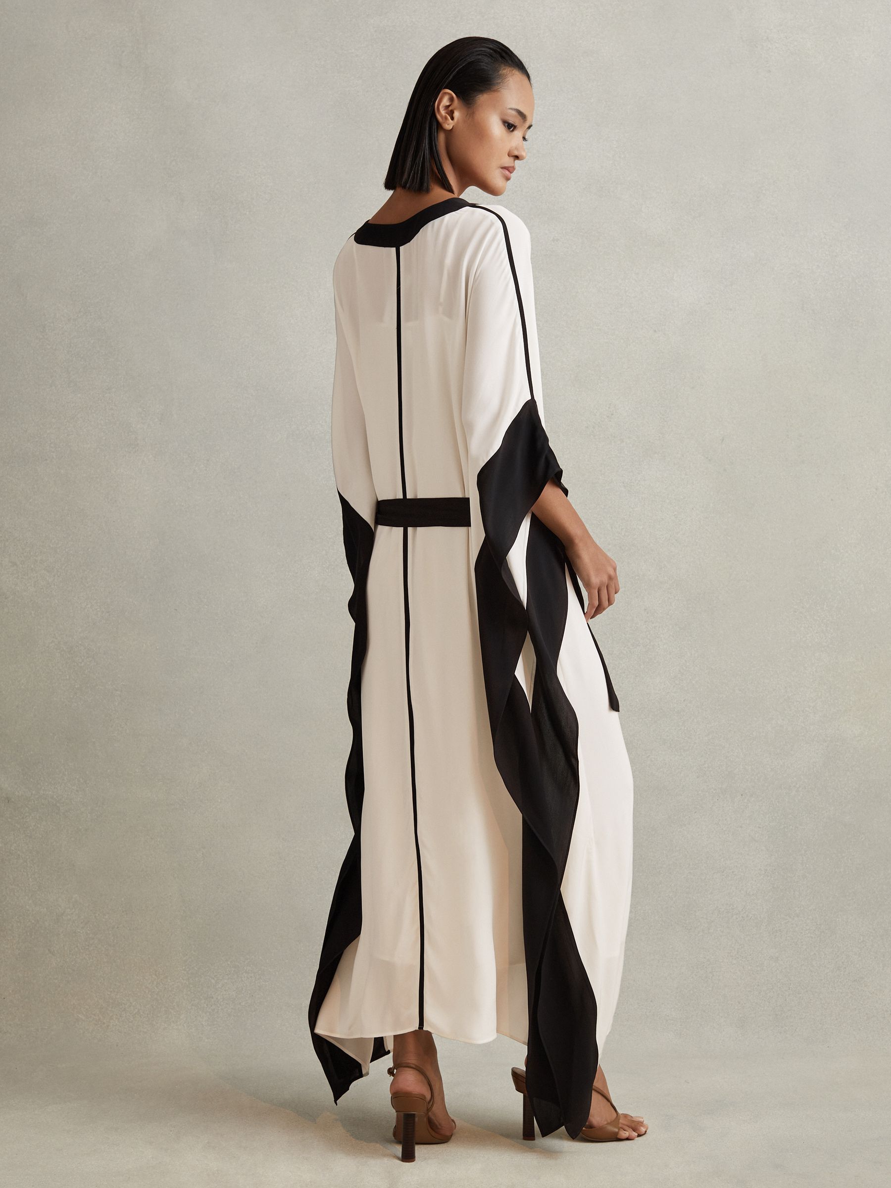 Colourblock Draped Maxi Dress in Cream/Black