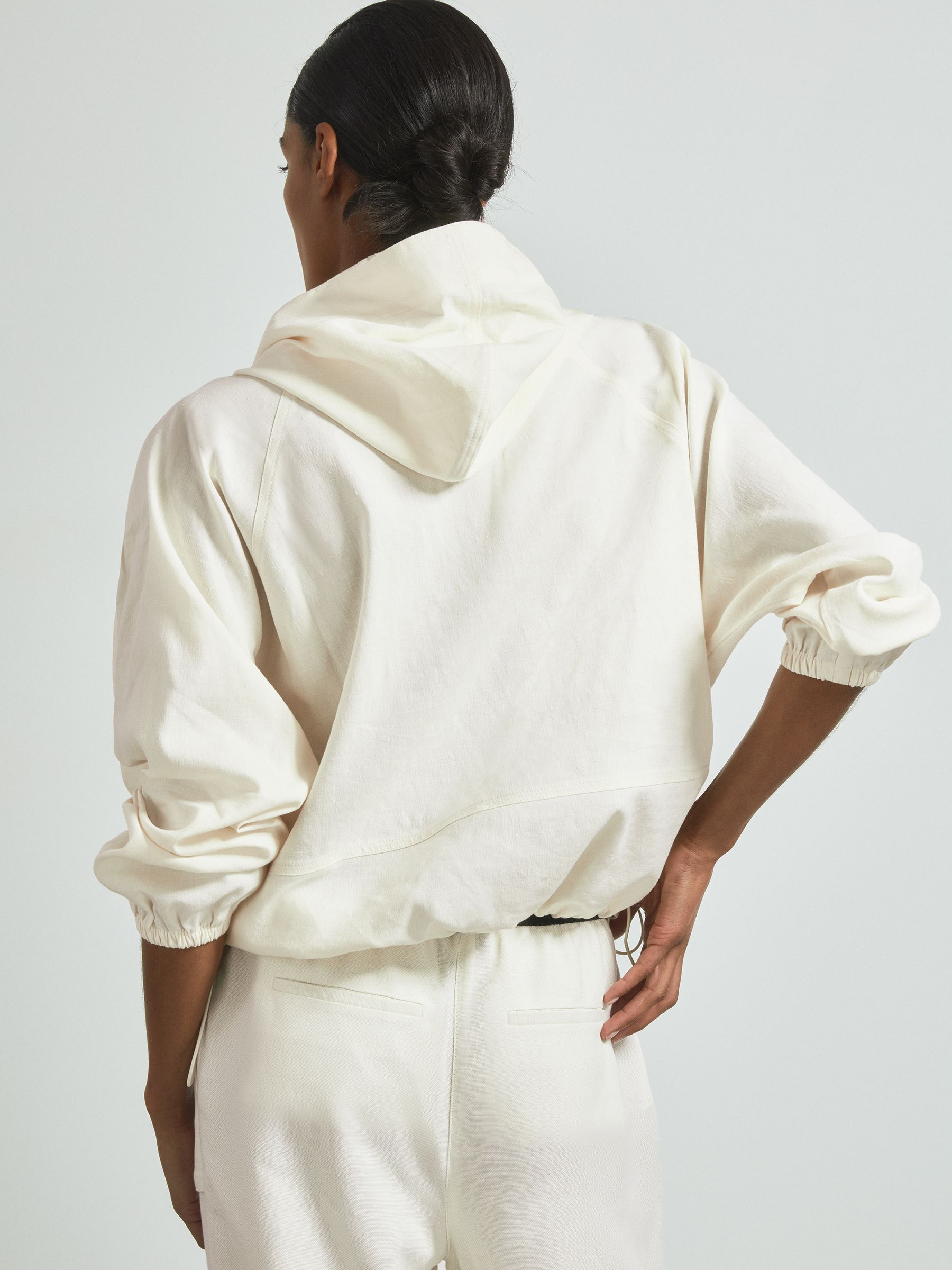 Atelier Linen Blend Hooded Sports Jacket in White