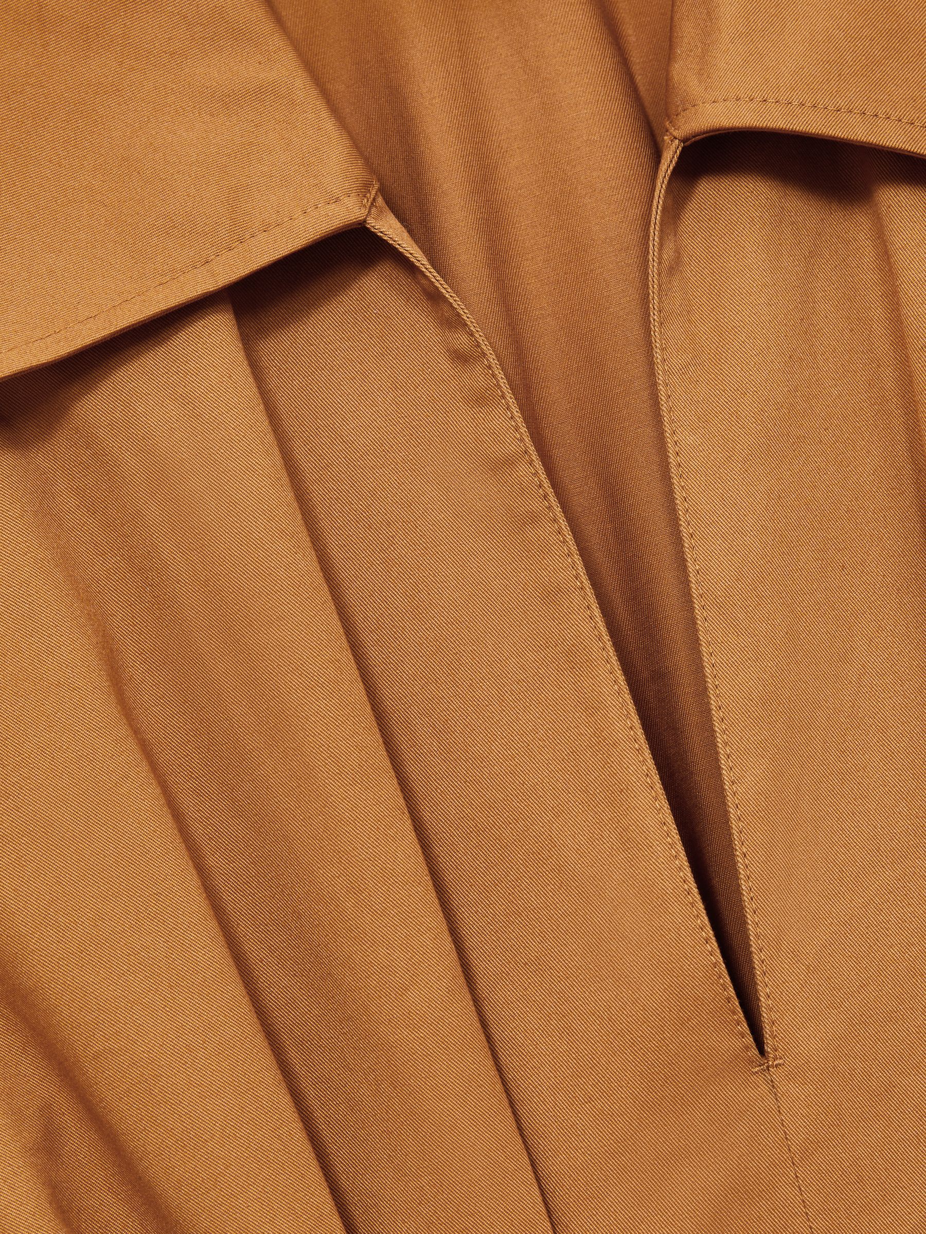 Cotton Pleated-Waist Midi Dress in Rust