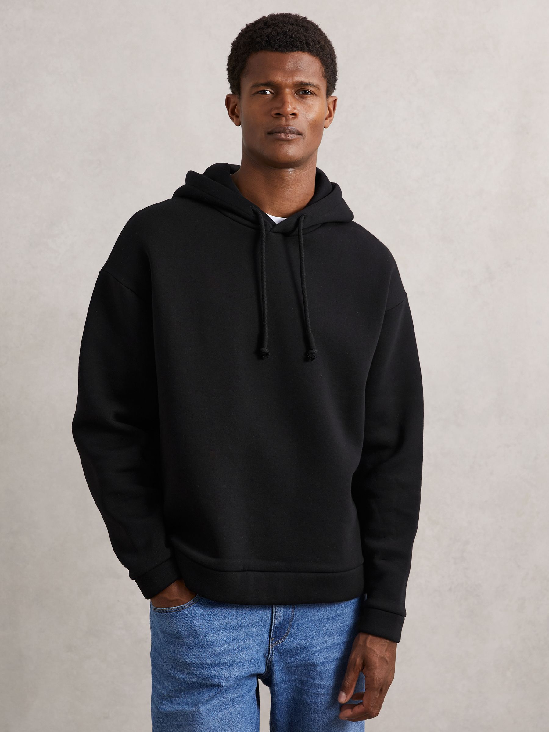 Cotton-Blend Fleece Hoodie in Black