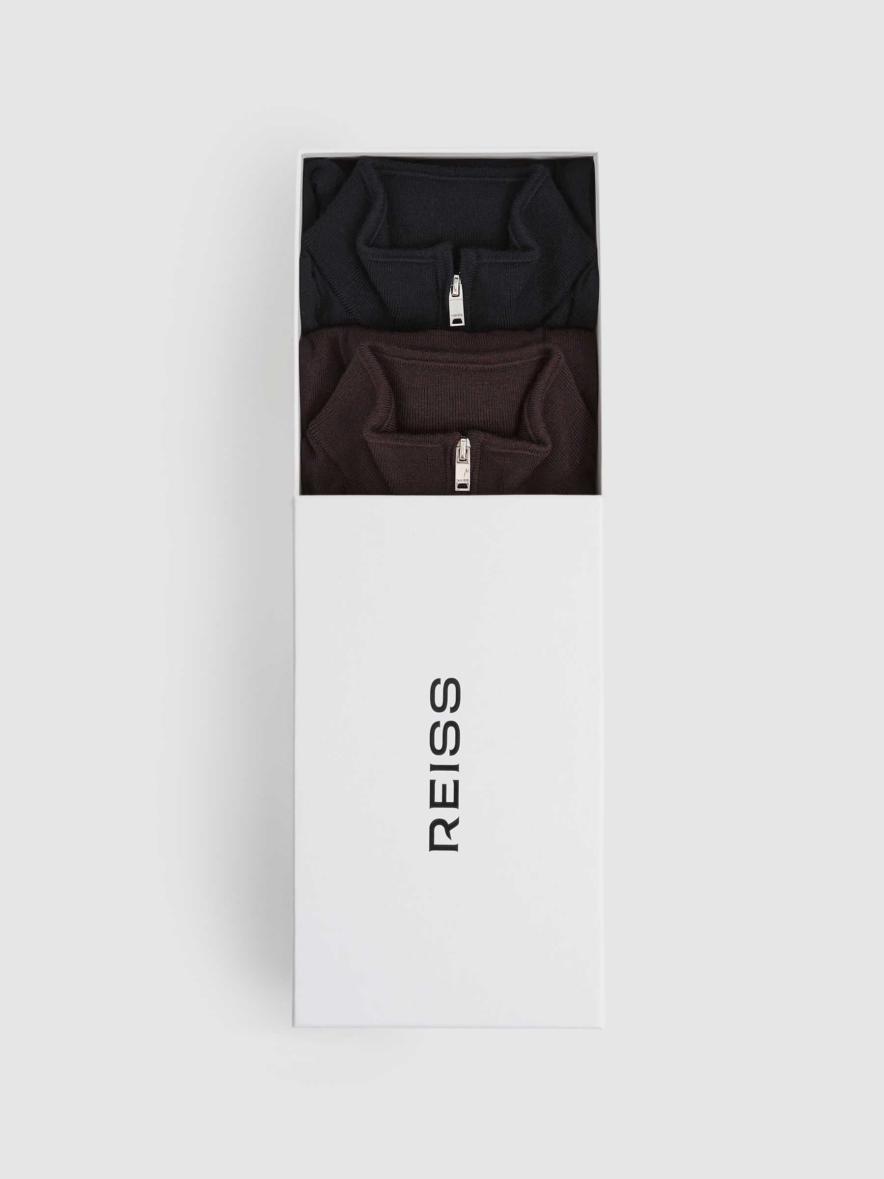 3-9 yrs Two Pack Of Merino Wool Zip-Neck Jumpers in Navy/Dark Bordeaux