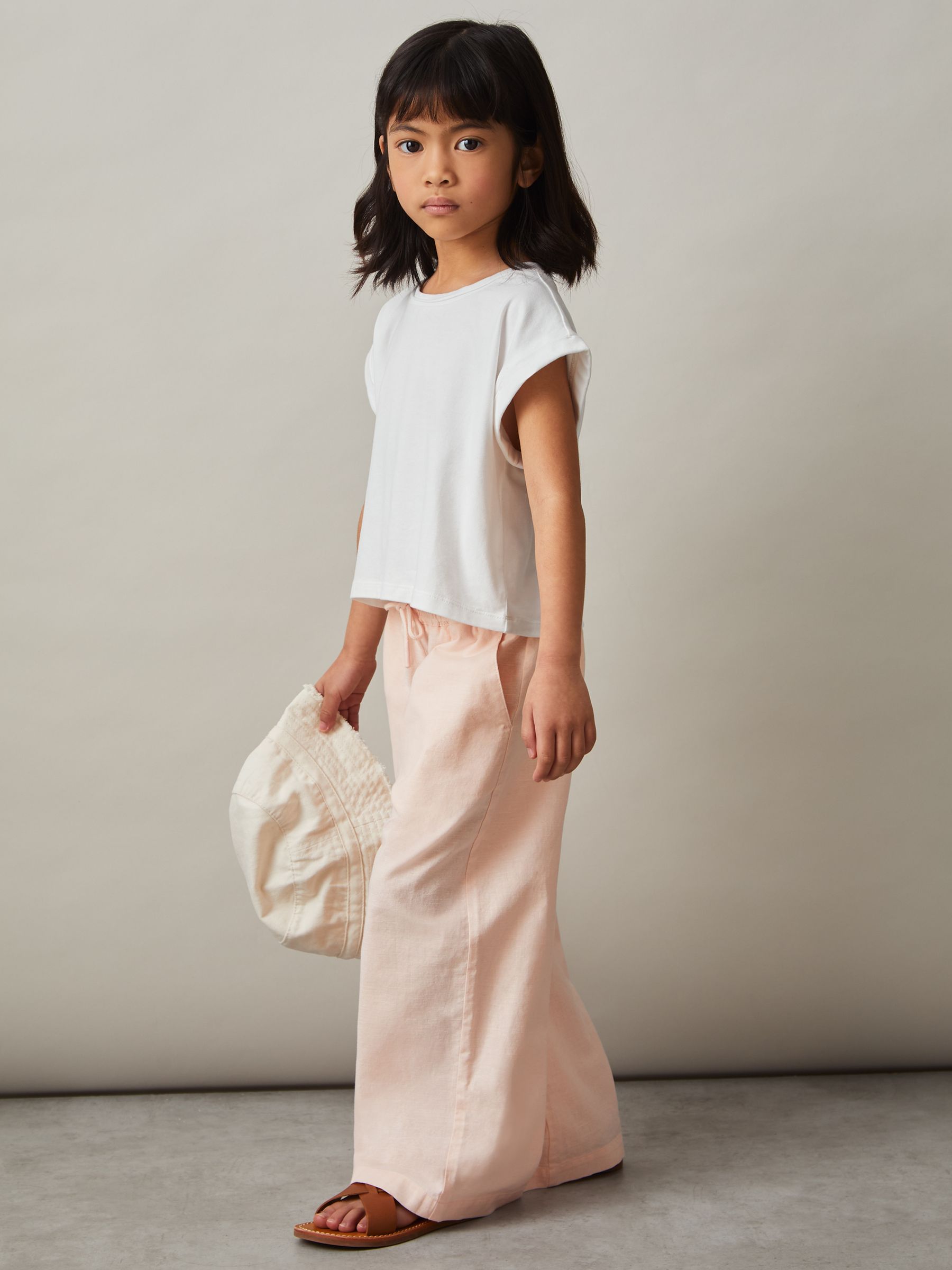 Cotton-Linen Drawstring Trousers in Pink