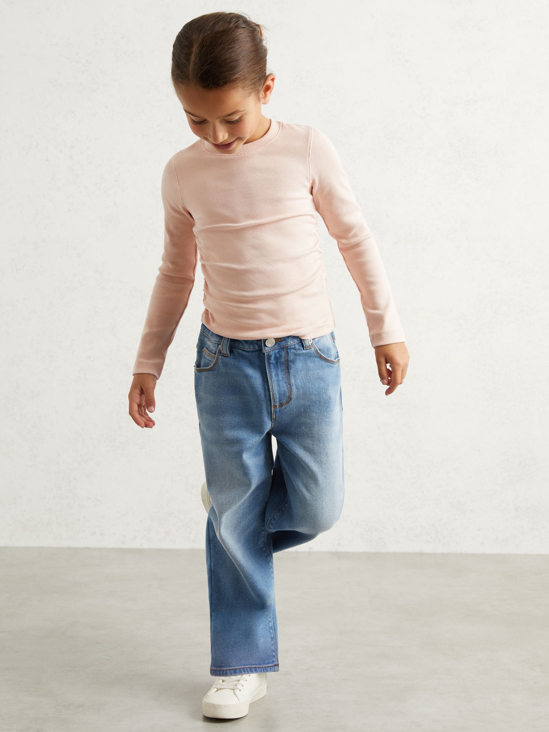 9-13 yrs Cotton Ruched Long-Sleeve T-Shirt with Stretch in Pale Pink