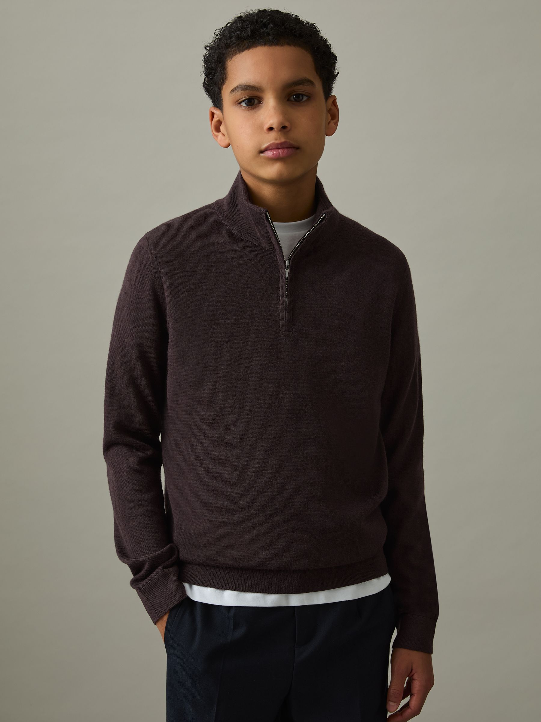 3-9 yrs Two Pack Of Merino Wool Zip-Neck Jumpers in Navy/Dark Bordeaux