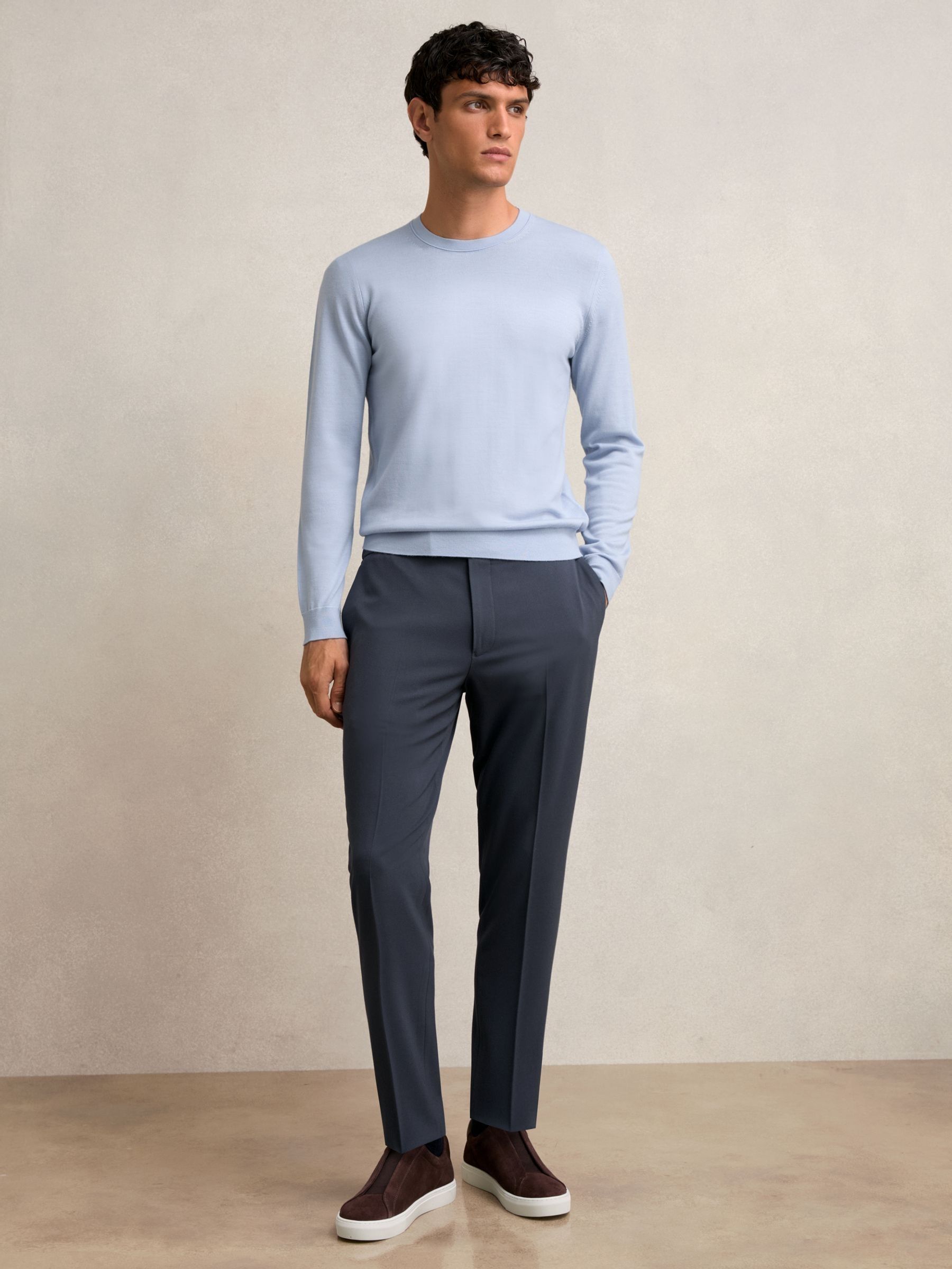 Stretch Slim Fit Drawstring Trousers in Airforce Blue