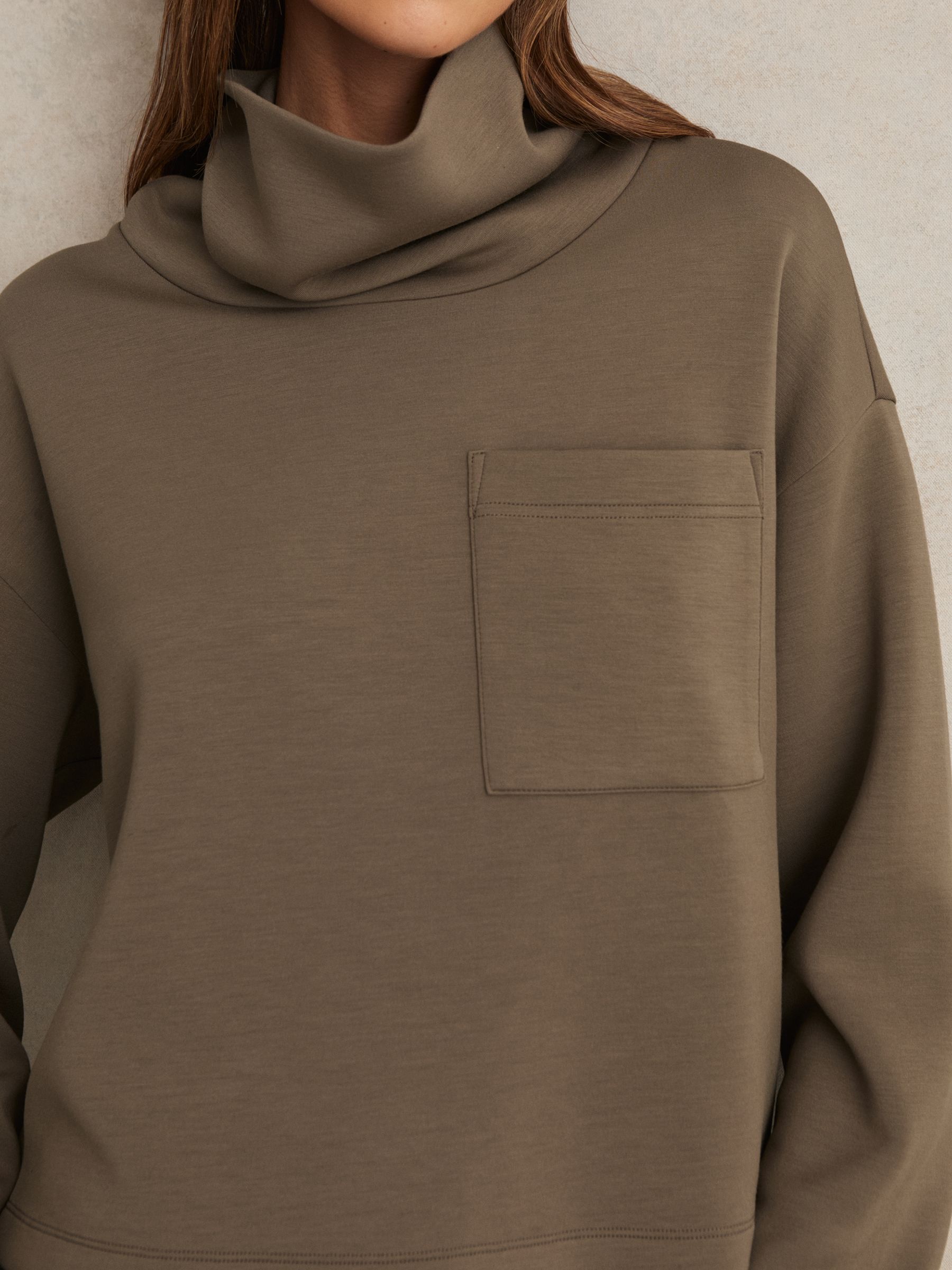 Interlock-Jersey Funnel-Neck Sweatshirt in Khaki Green