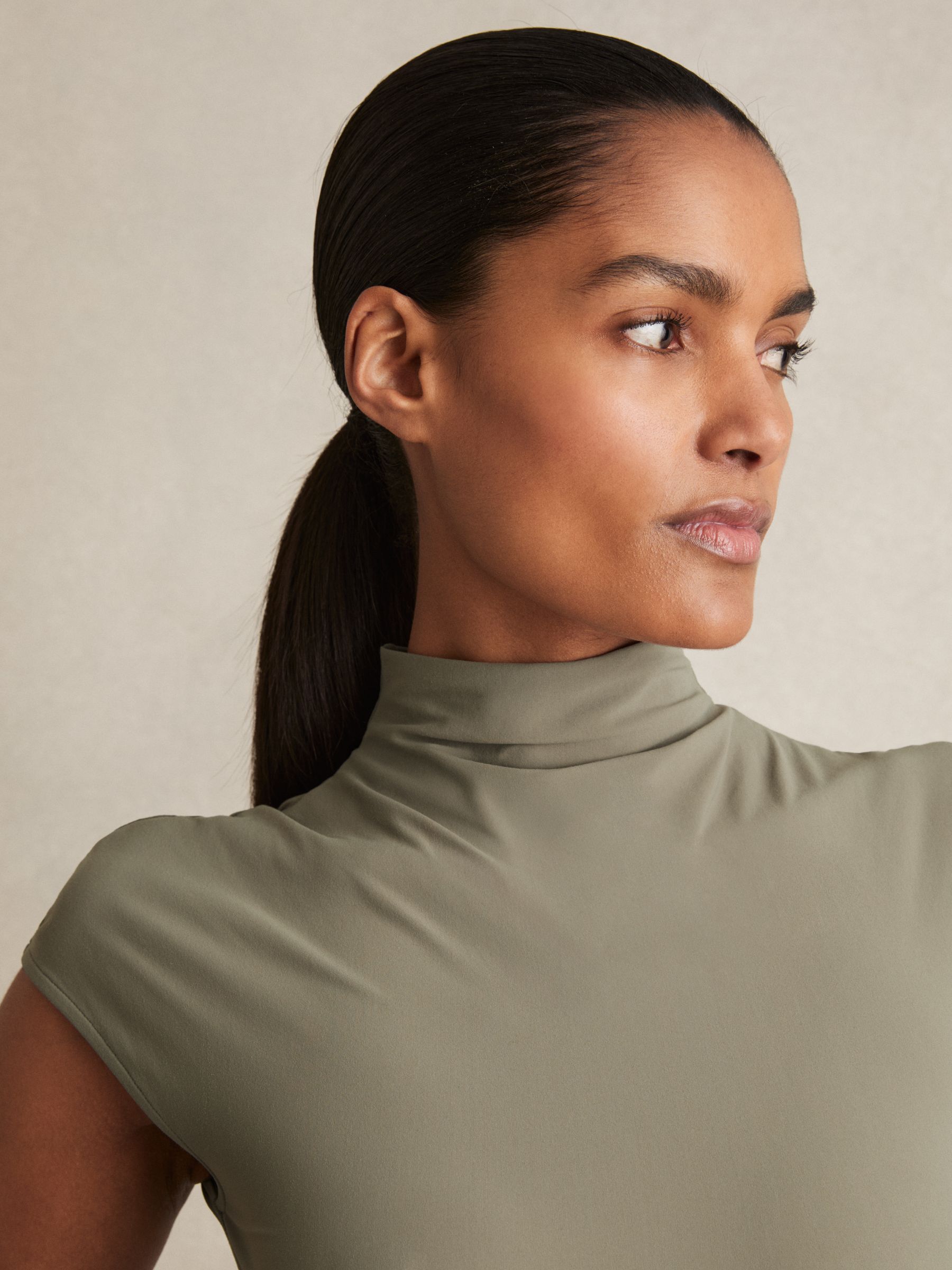 High-Neck Jersey Bodysuit in Sage Green