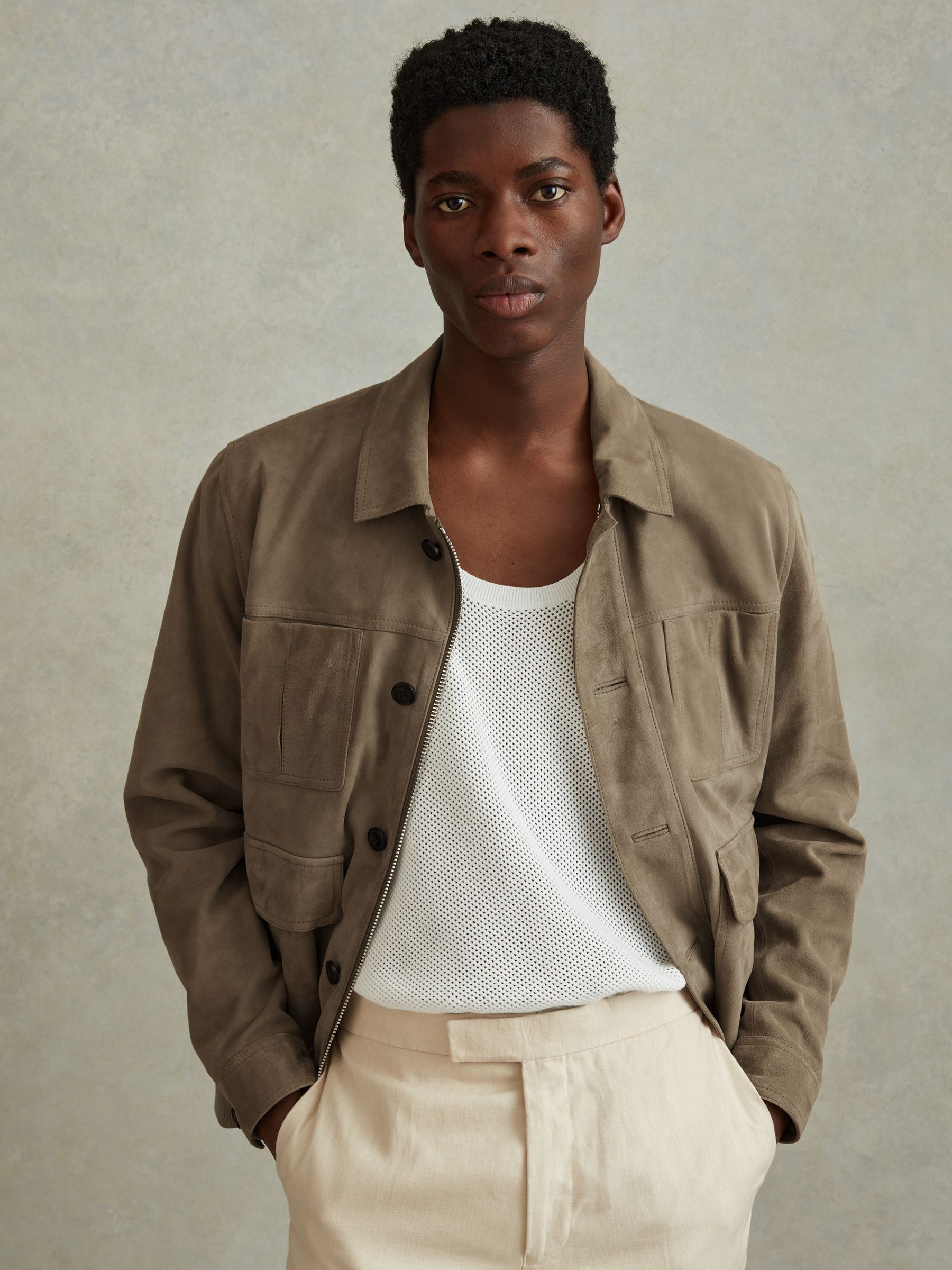 Suede Chest Pocket Jacket in Pistachio