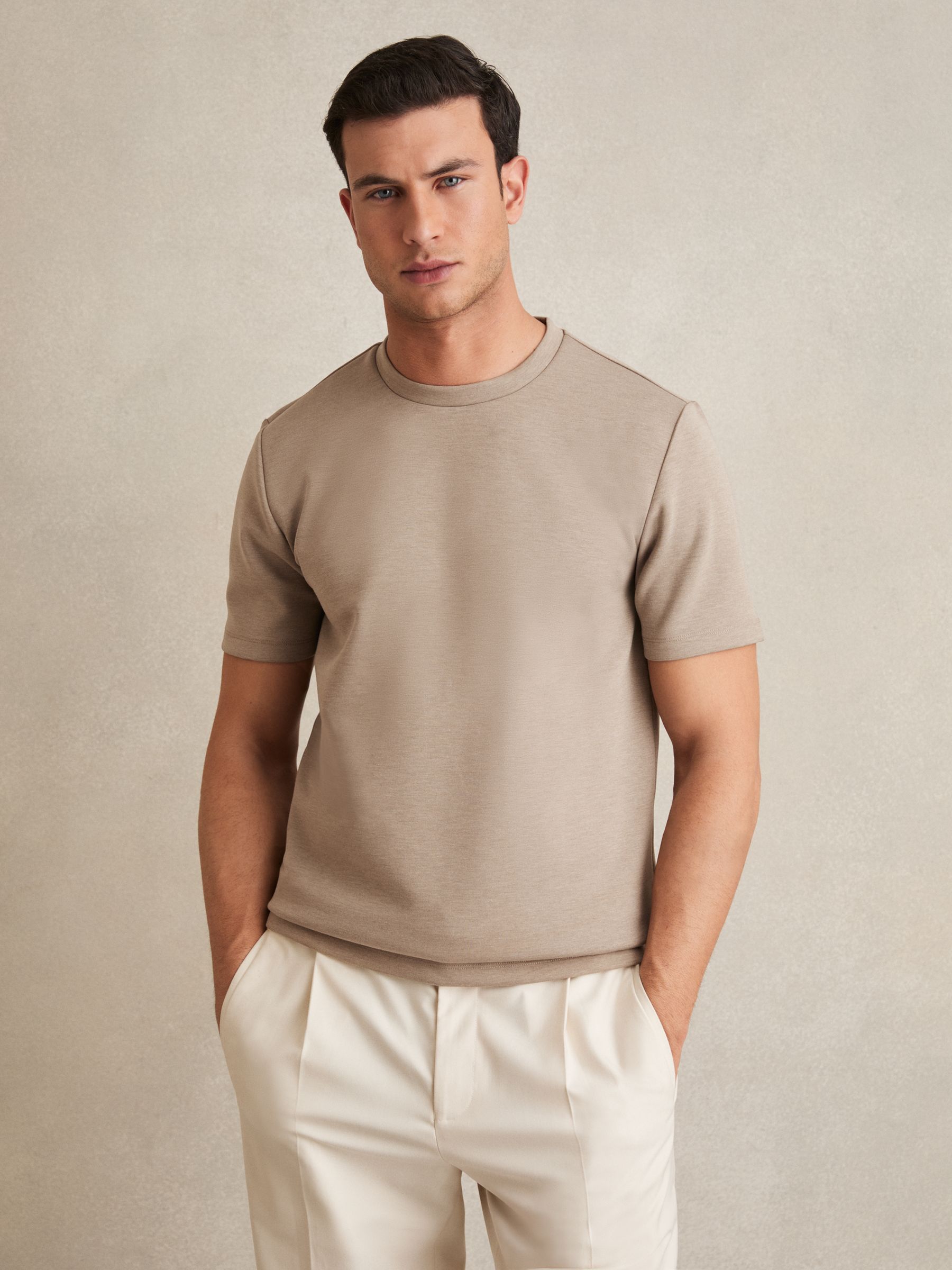 Interlock Jersey Crew Neck T-Shirt in Taupe Brown