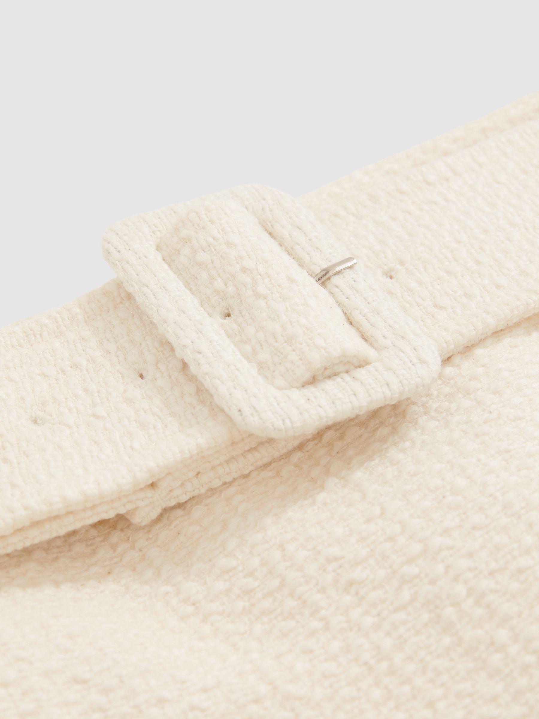 Bouclé Belted Mini Skirt With Wool and Cotton in White