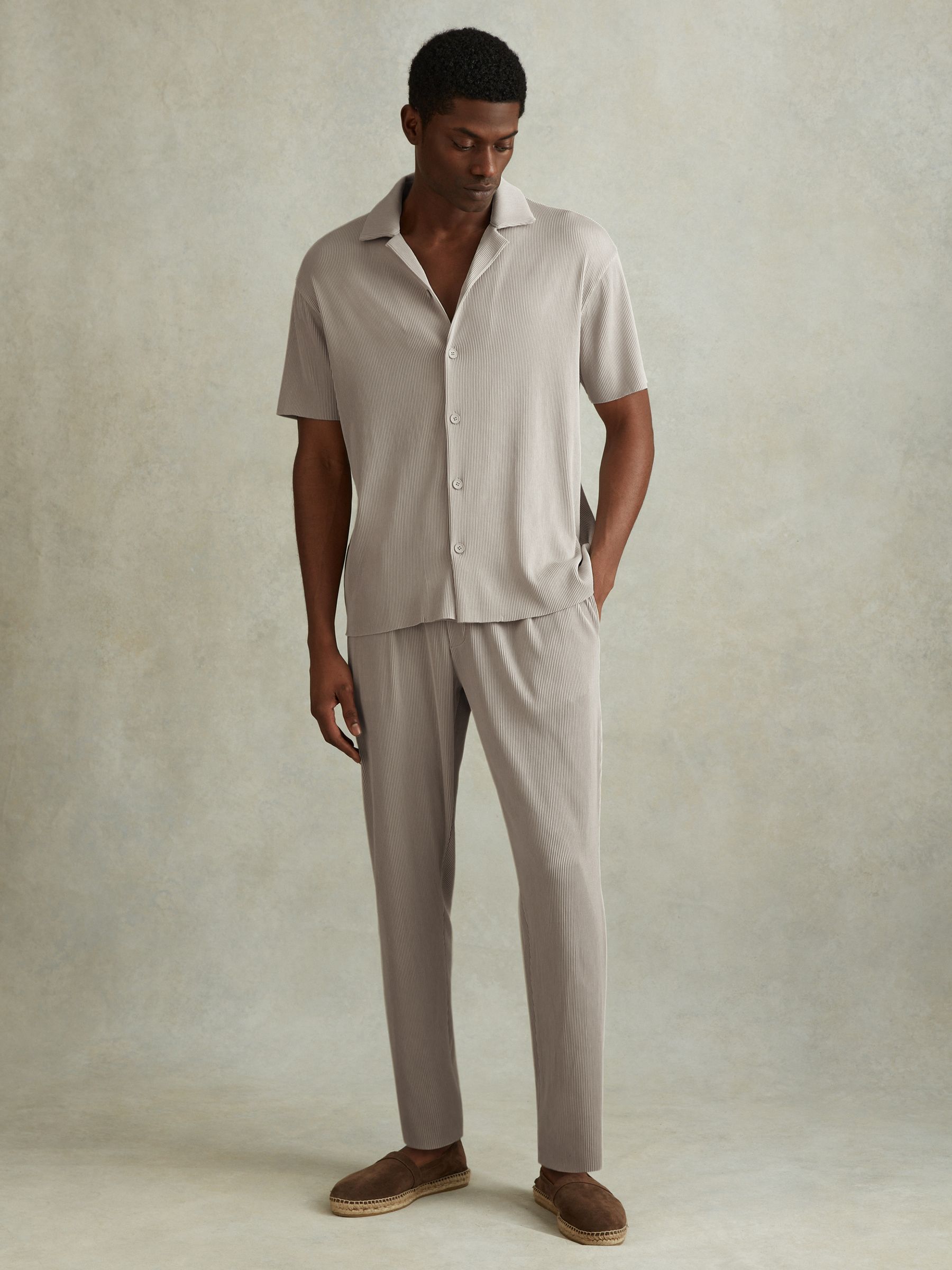 Ribbed Cuban Collar Shirt in Silver