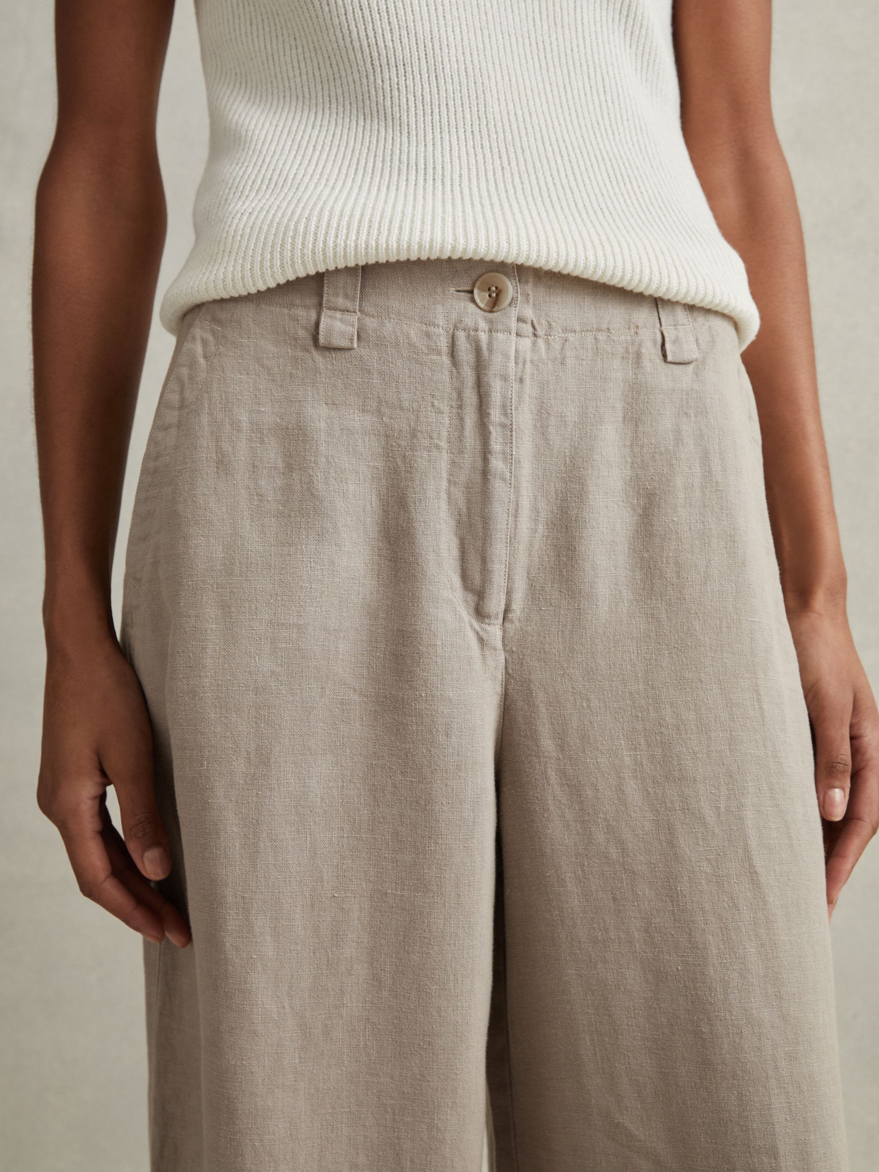 Linen Wide Leg Garment Dyed Trousers in Light Khaki