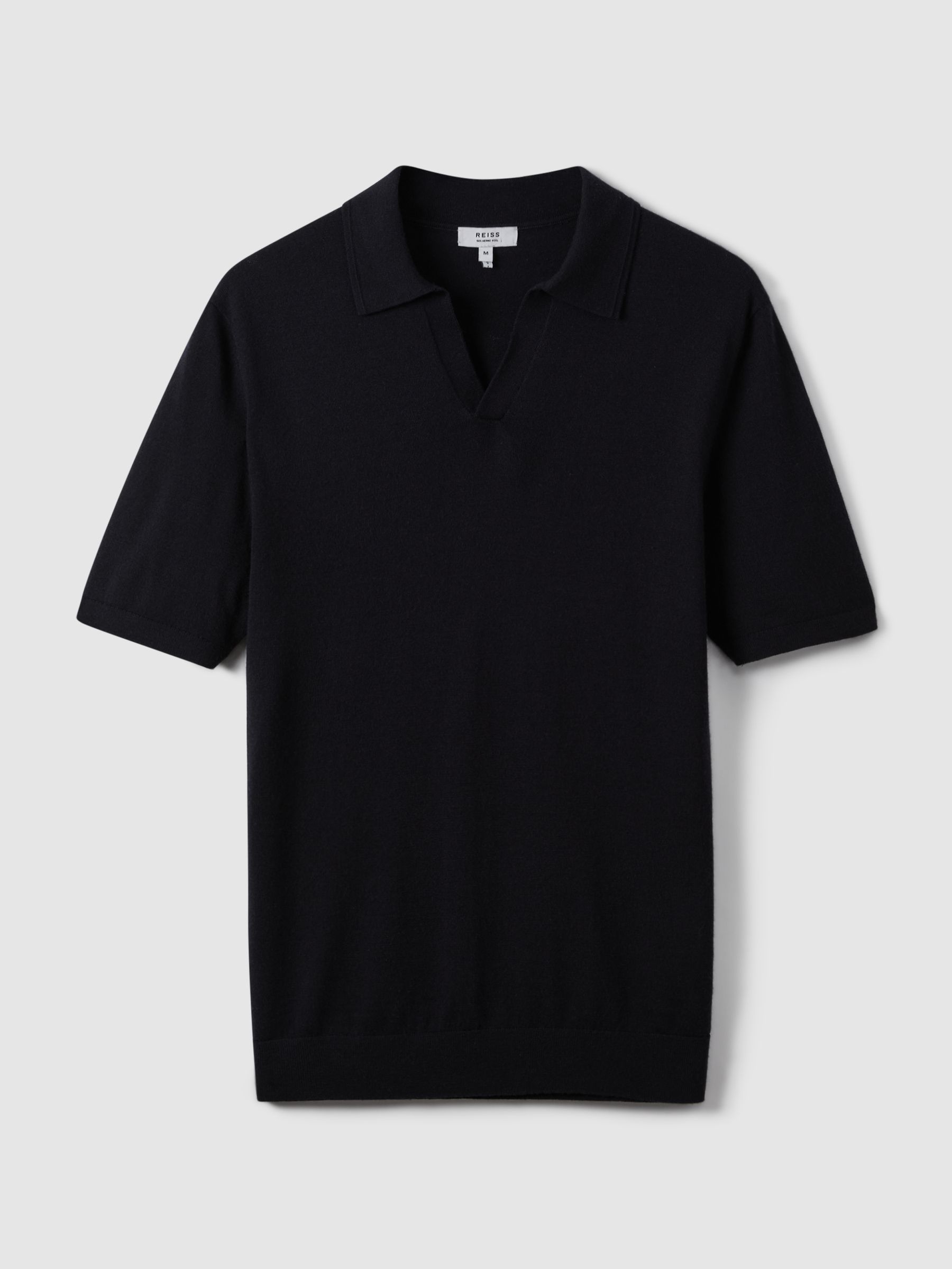 Merino Wool Open-Collar Polo Shirt in Navy
