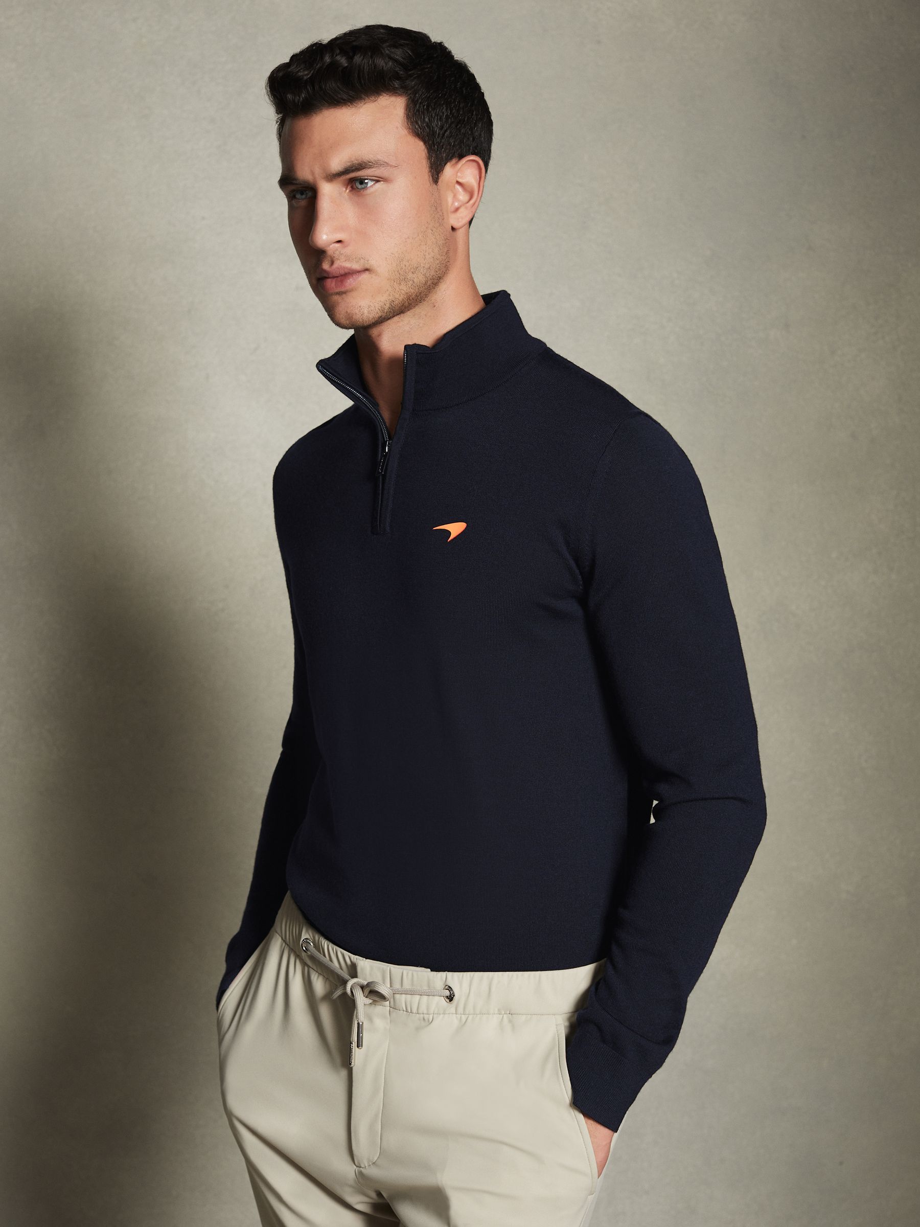 McLaren F1 Merino Half-Zip Funnel Neck Jumper in Navy