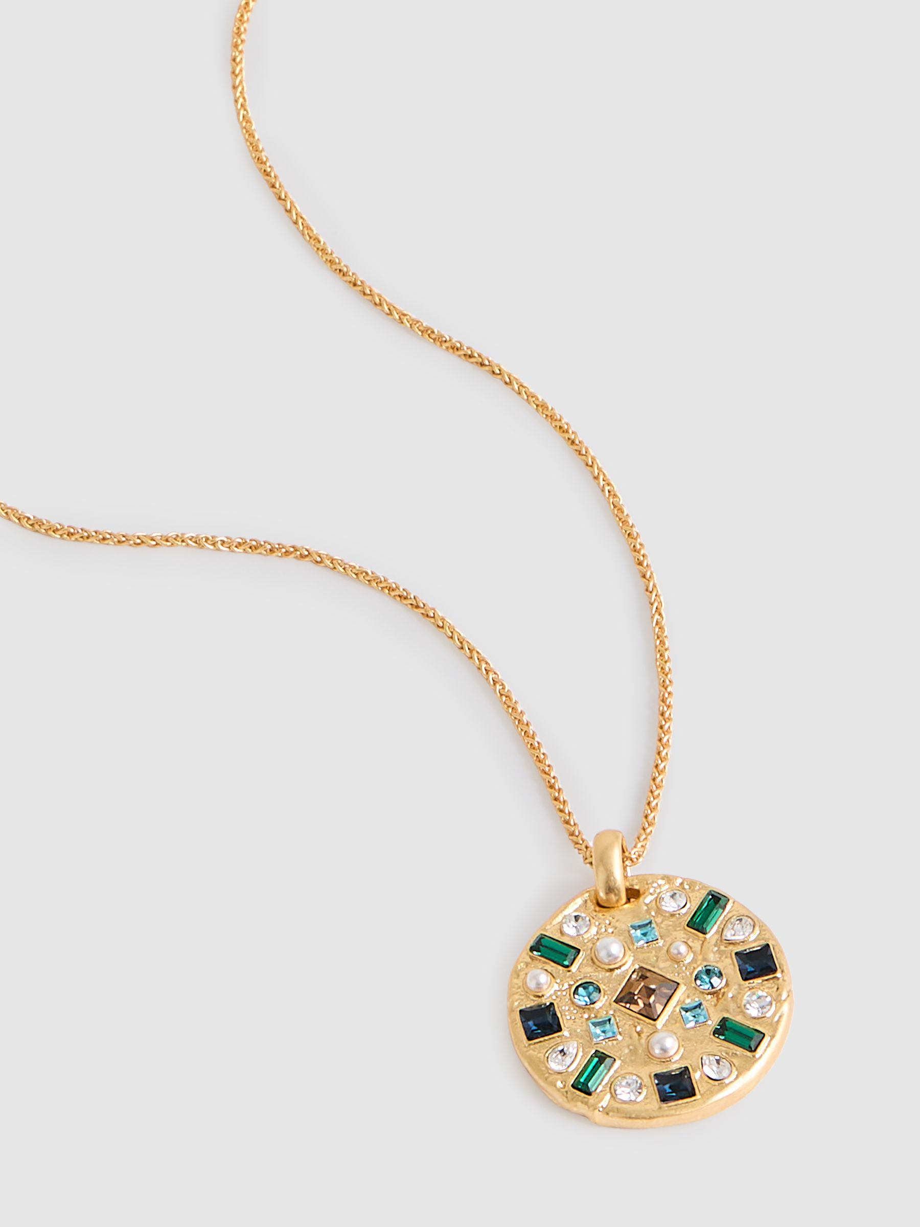 Crystal Coin Pendant Necklace in Gold Tone